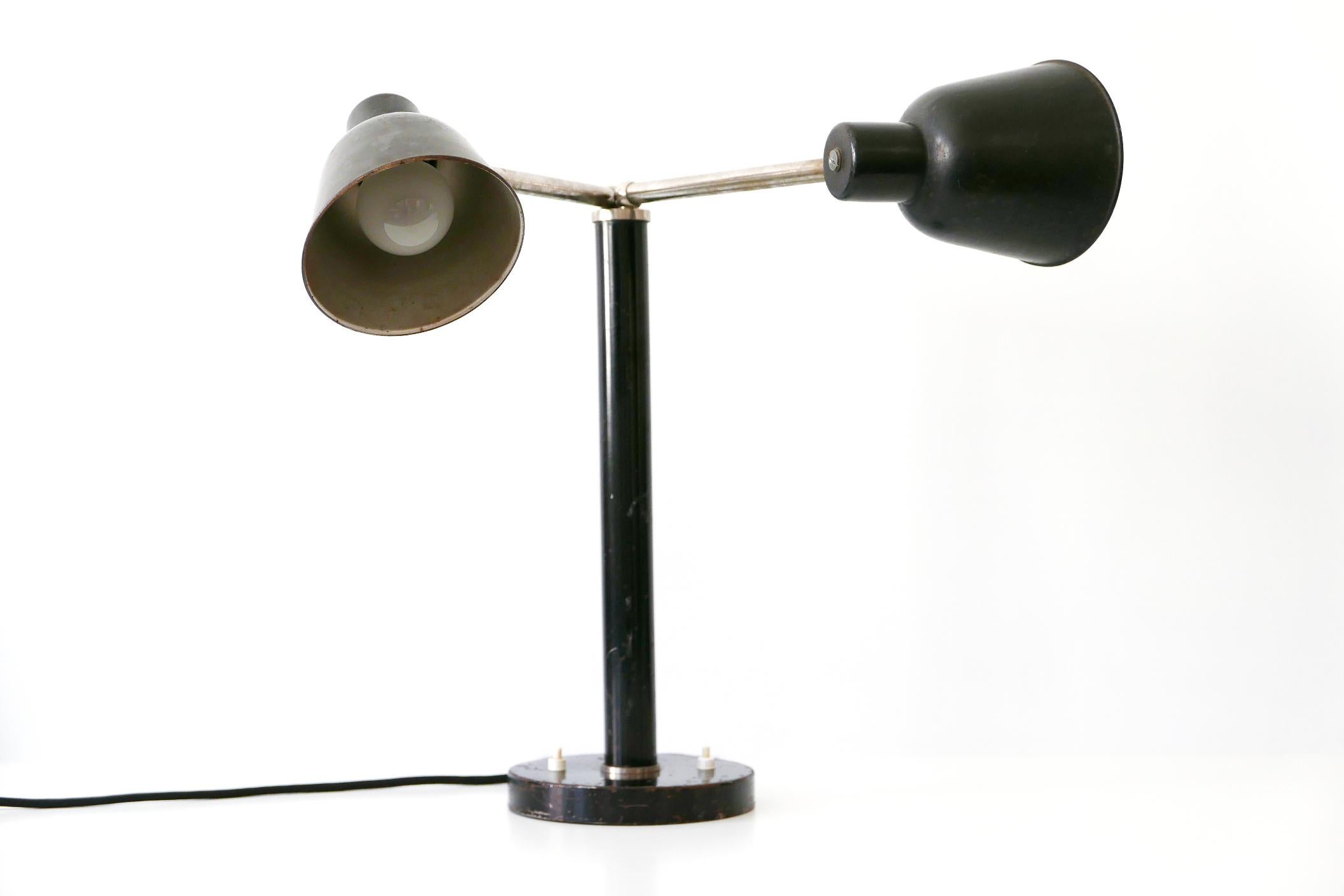 Metal Rare Two-Armed Bauhaus Table Lamp by Christian Dell for Bünte & Remmler 1930s For Sale