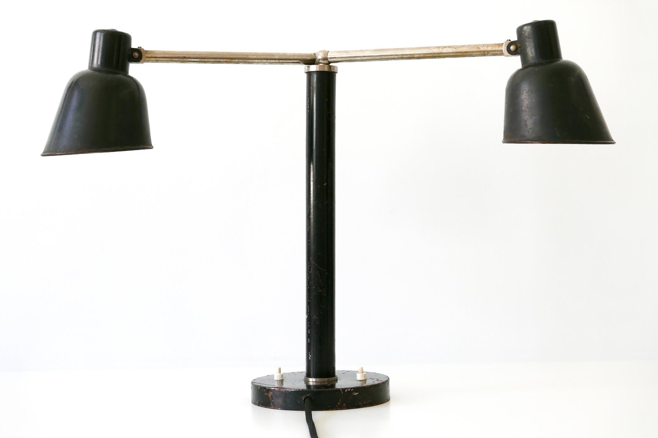 Rare Two-Armed Bauhaus Table Lamp by Christian Dell for Bünte & Remmler 1930s For Sale 1