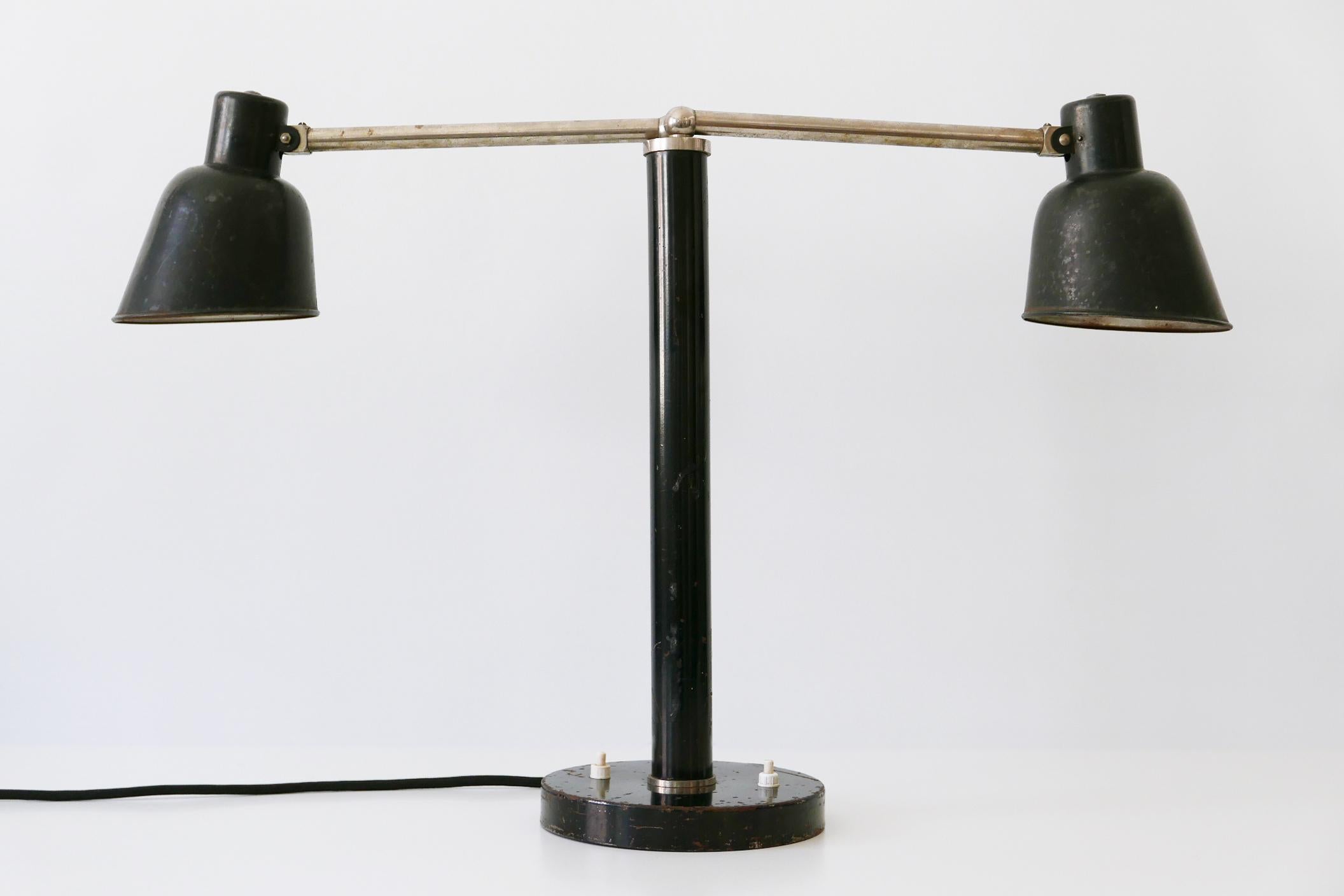 German Rare Two-Armed Bauhaus Table Lamp by Christian Dell for Bünte & Remmler 1930s For Sale
