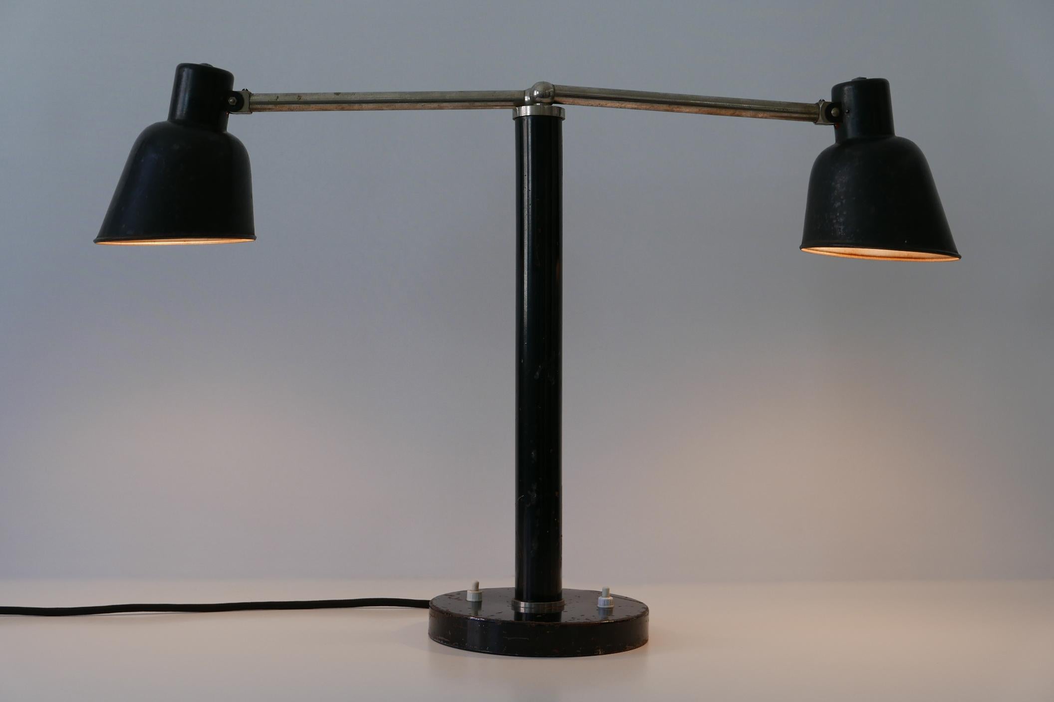 Lacquered Rare Two-Armed Bauhaus Table Lamp by Christian Dell for Bünte & Remmler 1930s For Sale