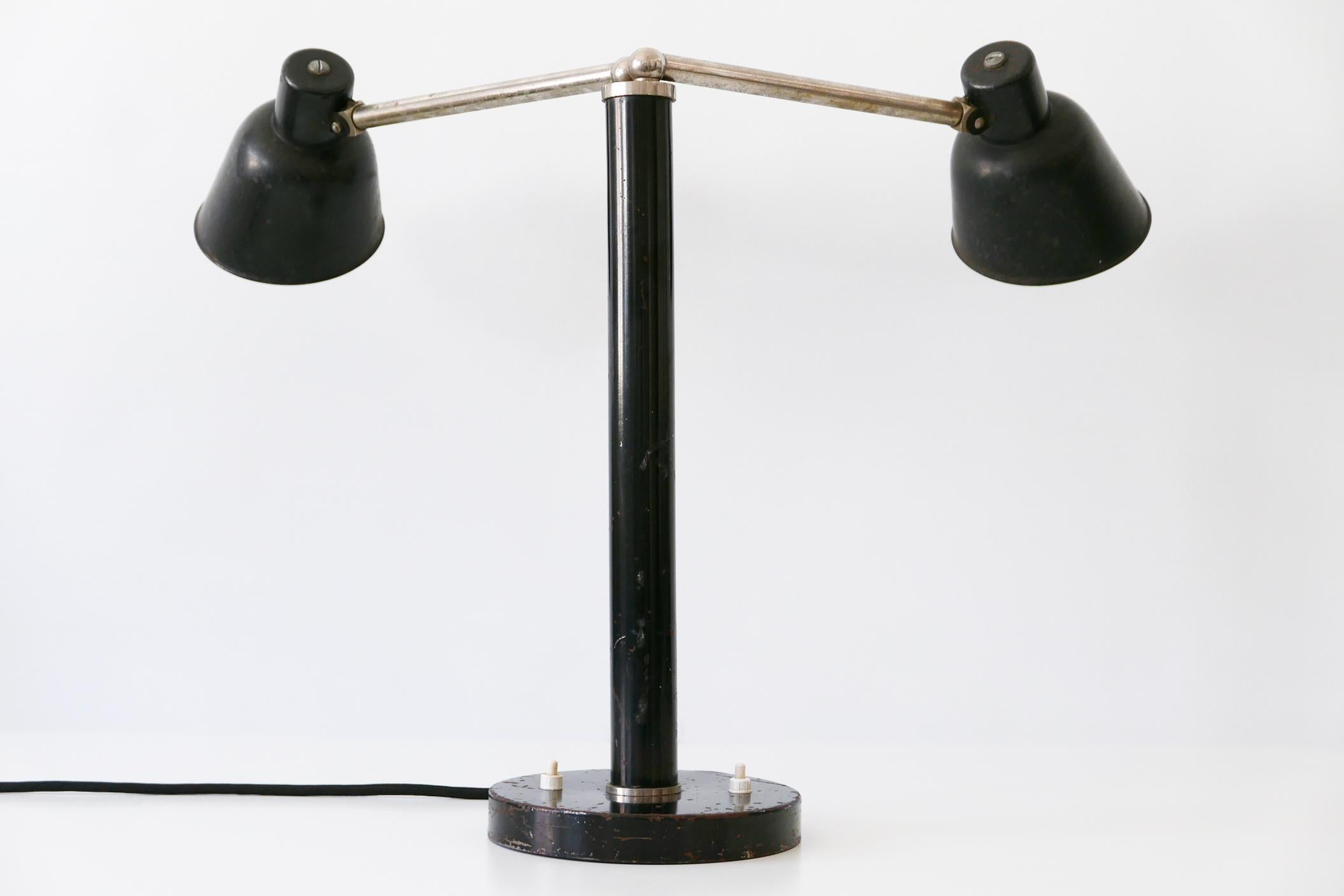 Rare Two-Armed Bauhaus Table Lamp by Christian Dell for Bünte & Remmler 1930s In Fair Condition For Sale In Munich, DE