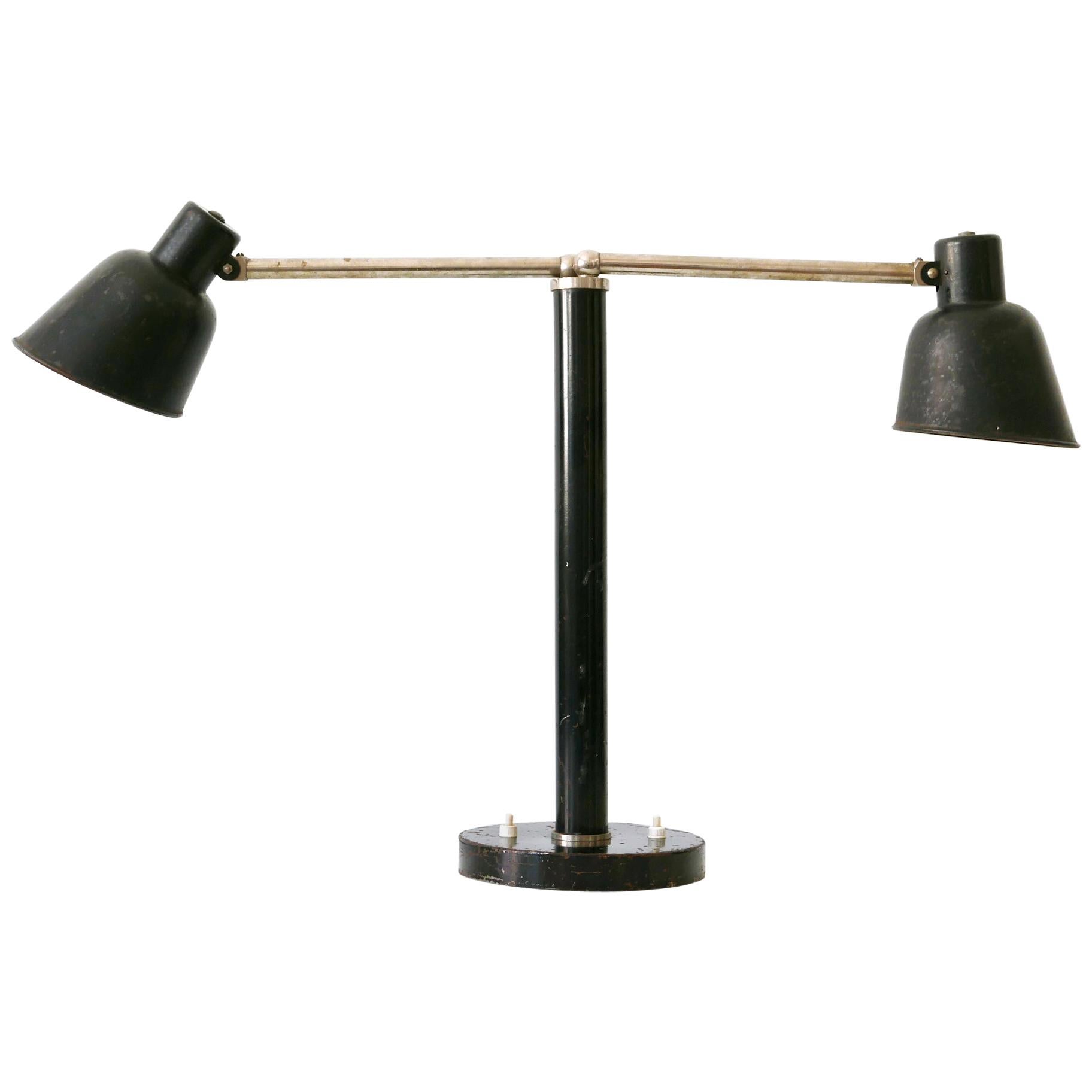 Rare Two-Armed Bauhaus Table Lamp by Christian Dell for Bünte & Remmler 1930s