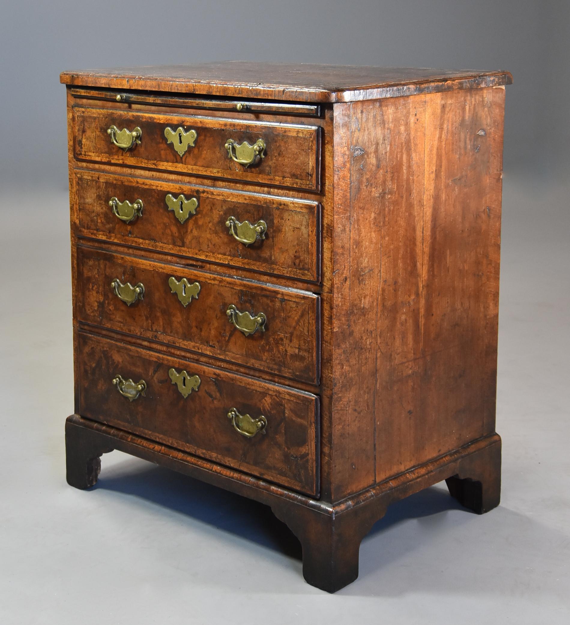 English Extremely Rare Early 18th Century Walnut Chest of Drawers in Untouched Condition For Sale