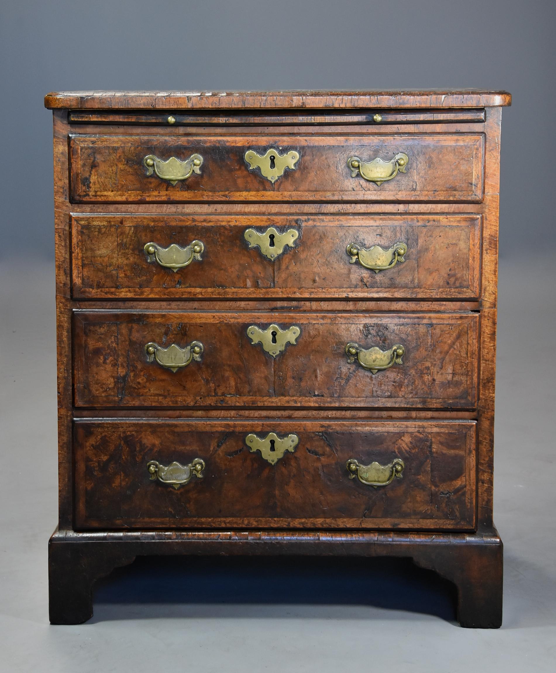 Extremely Rare Early 18th Century Walnut Chest of Drawers in Untouched Condition In Good Condition For Sale In Suffolk, GB