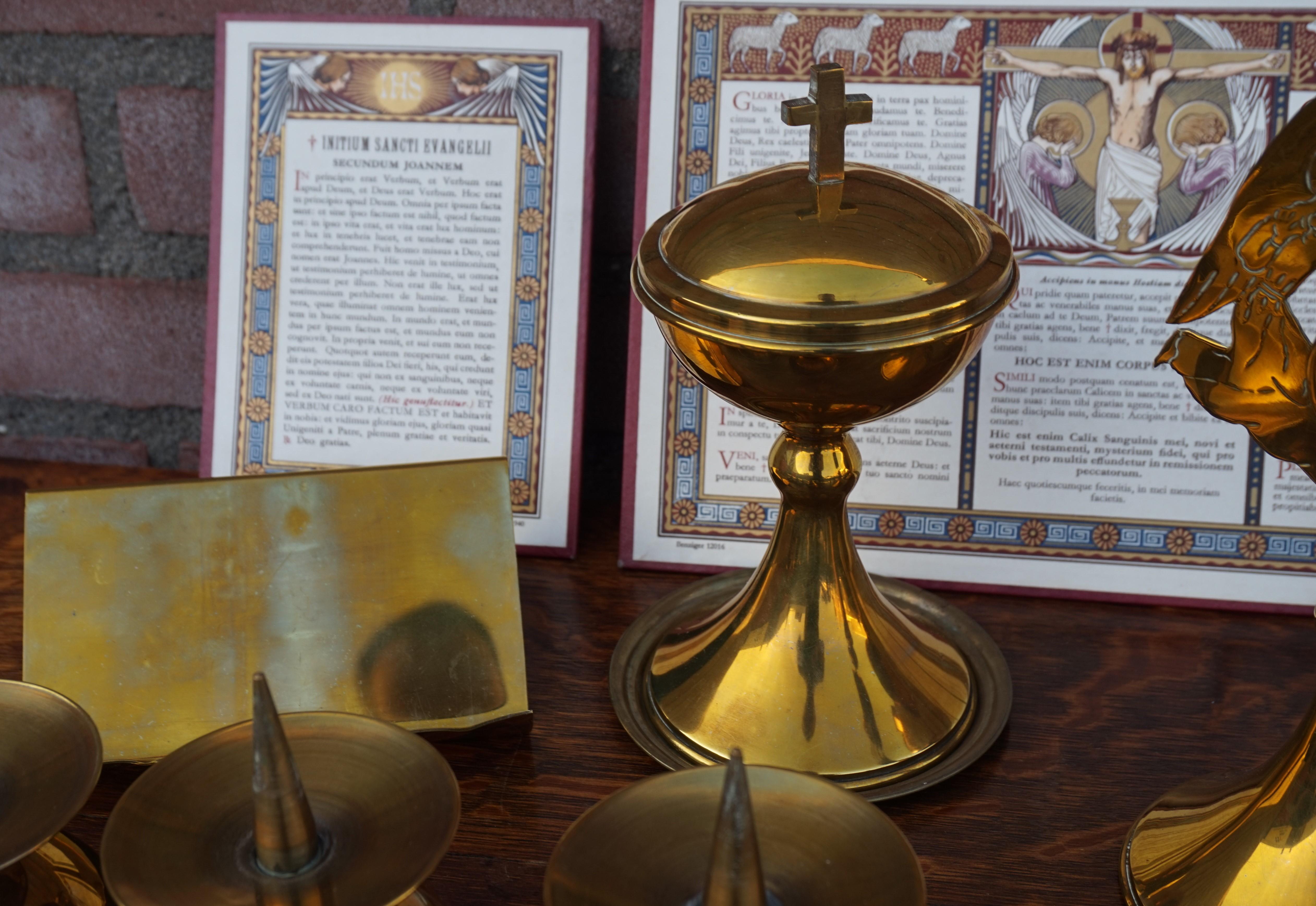Rarísimo Juego de Servidor de Altar de Latón de principios de 1900 o Juego de Enseñanza de Misa en la Iglesia 5