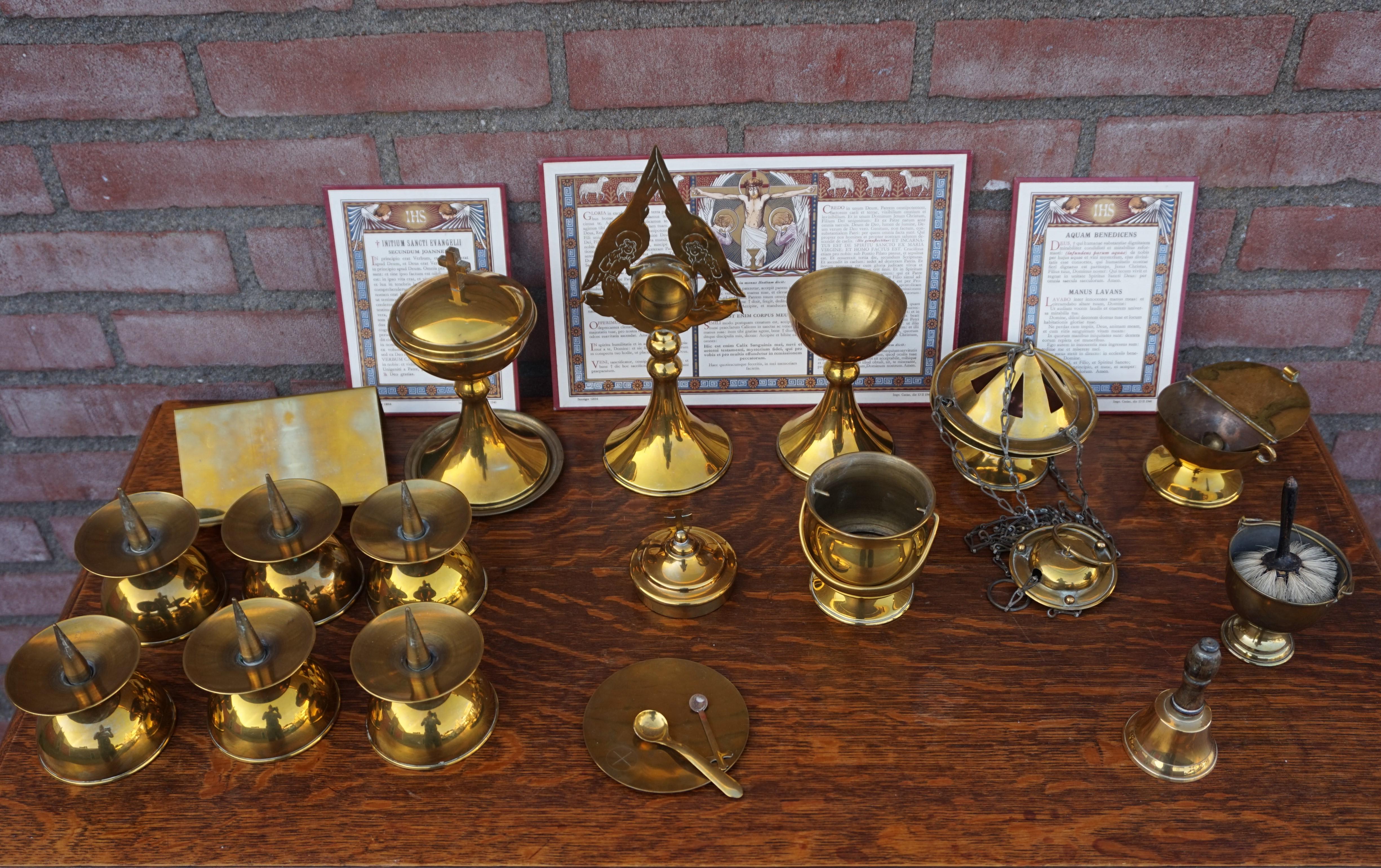 Extremely Rare Early 1900s Brass Altar Server Set or Church Mass Teaching Set For Sale 9
