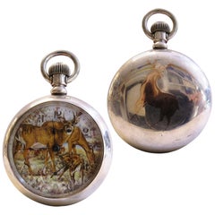 Extremely Rare Elgin Silver Pocket Watch Deer Printed Dial