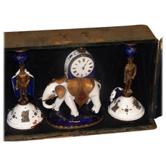 Extremely Rare Enameled Three-Piece Clock Set by "Lormier" with Travel Case 1810