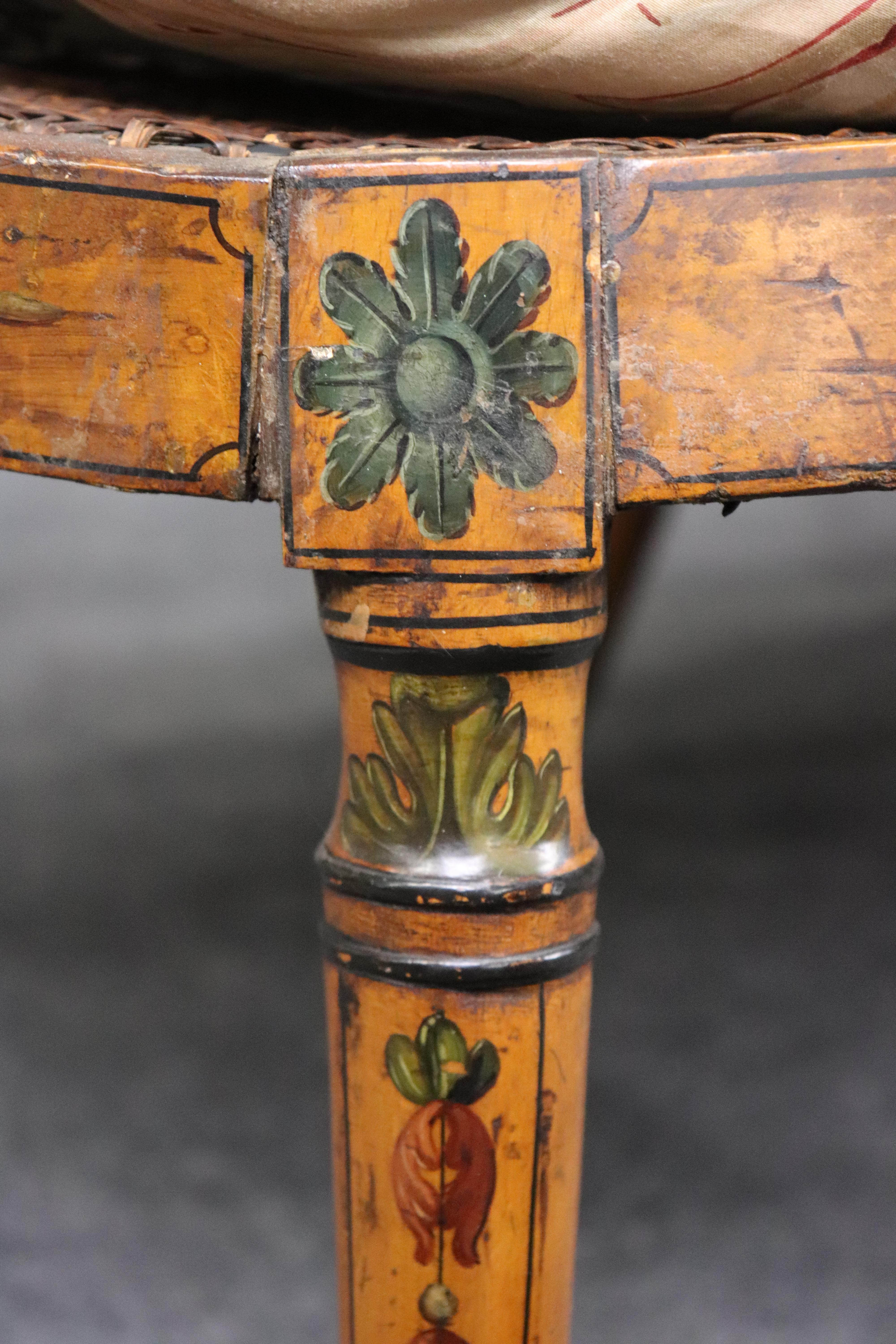 Extremely Rare English Adams Paint Decorated Satinwood 5 Person Cane Settee For Sale 8