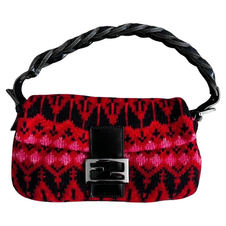 Extremely rare Fendi knitted baguette with twist leather strap   For Sale