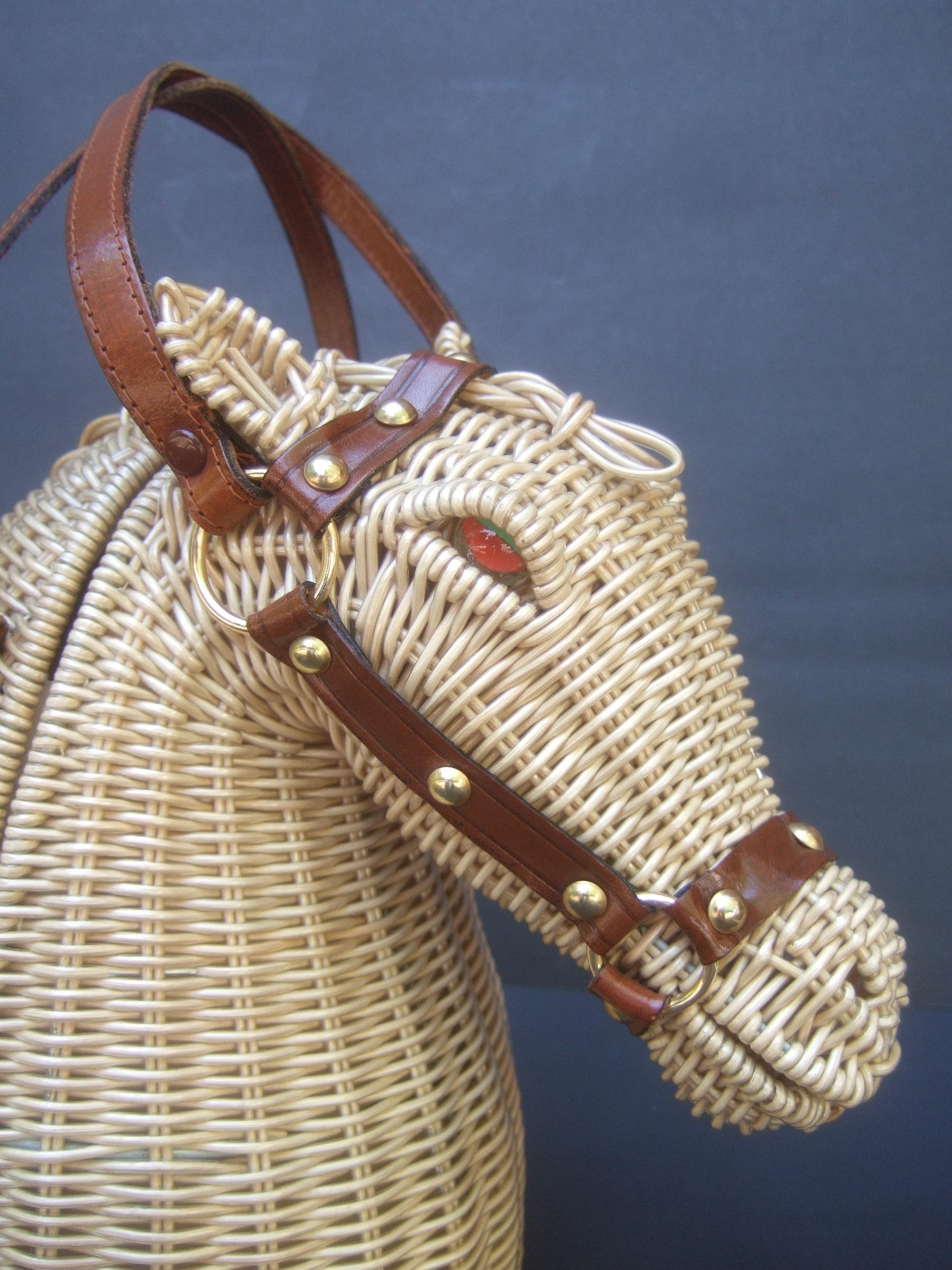 Extremely Rare Figural Wicker Artisan Horse Design Handbag c 1970 2
