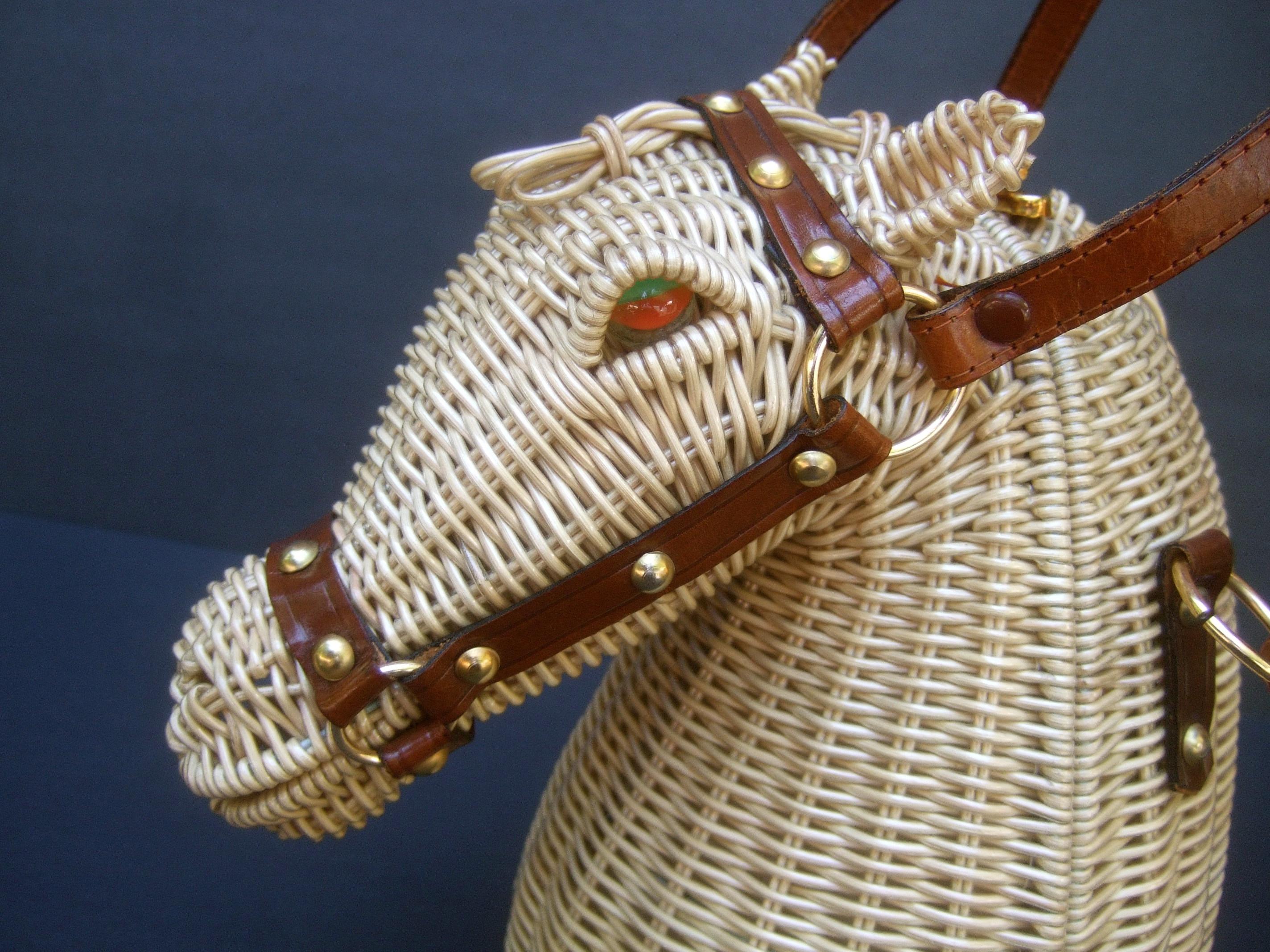 Extremely Rare Figural Wicker Artisan Horse Design Handbag c 1970 4