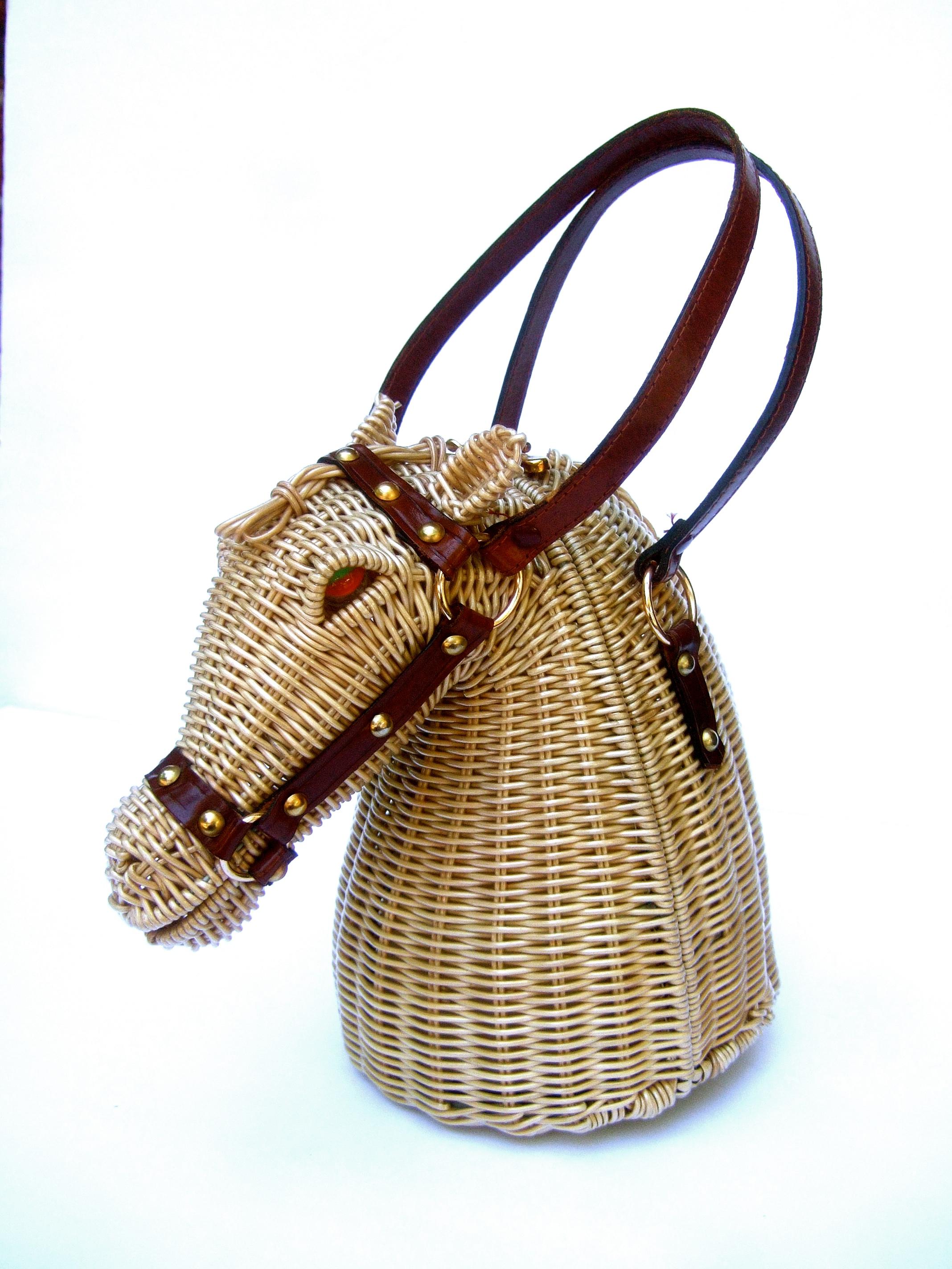 Extremely Rare Figural Wicker Artisan Horse Design Handbag c 1970 5