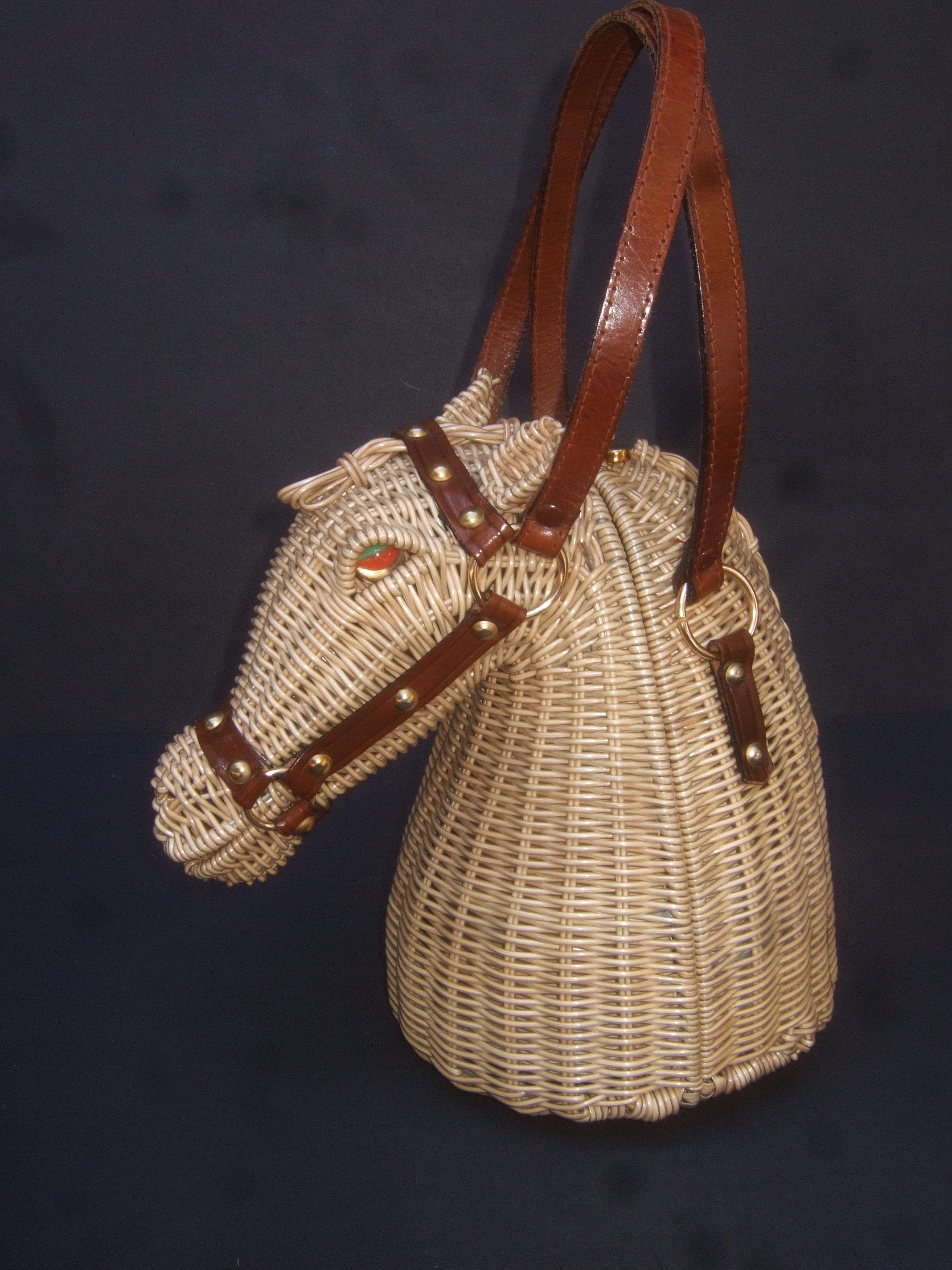 Extremely Rare Figural Wicker Artisan Horse Design Handbag c 1970 6