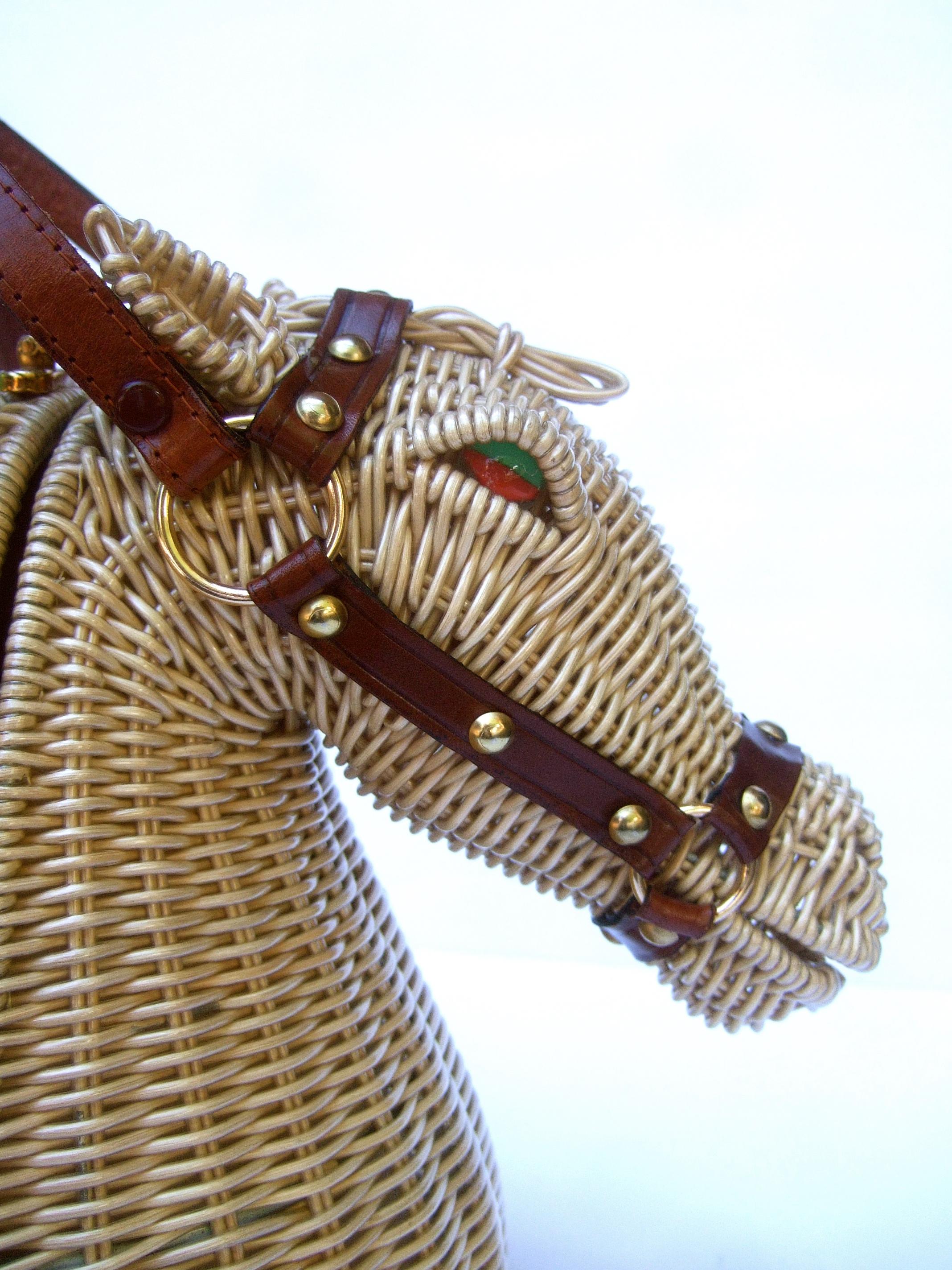 Extremely Rare Figural Wicker Artisan Horse Design Handbag c 1970 7