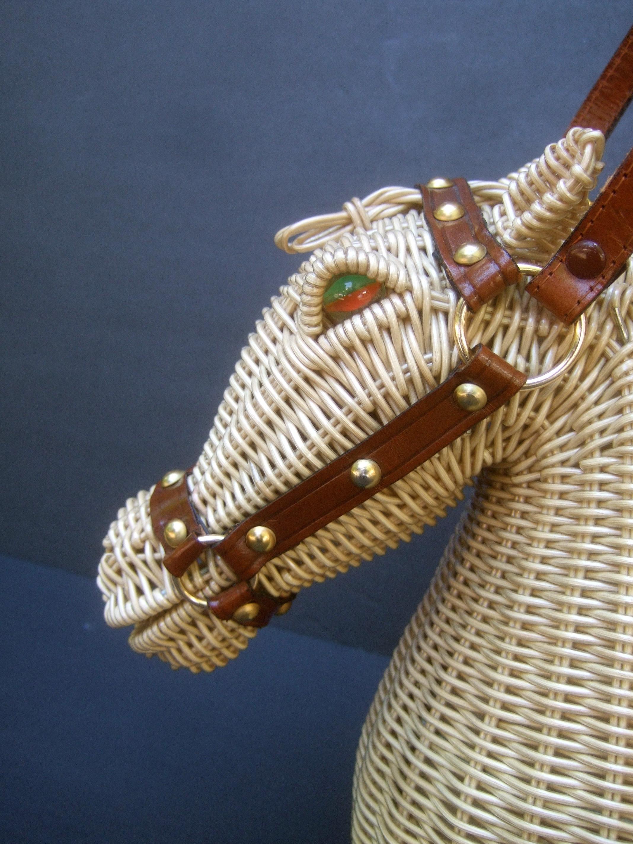 Extremely Rare Figural Wicker Artisan Horse Design Handbag c 1970 8