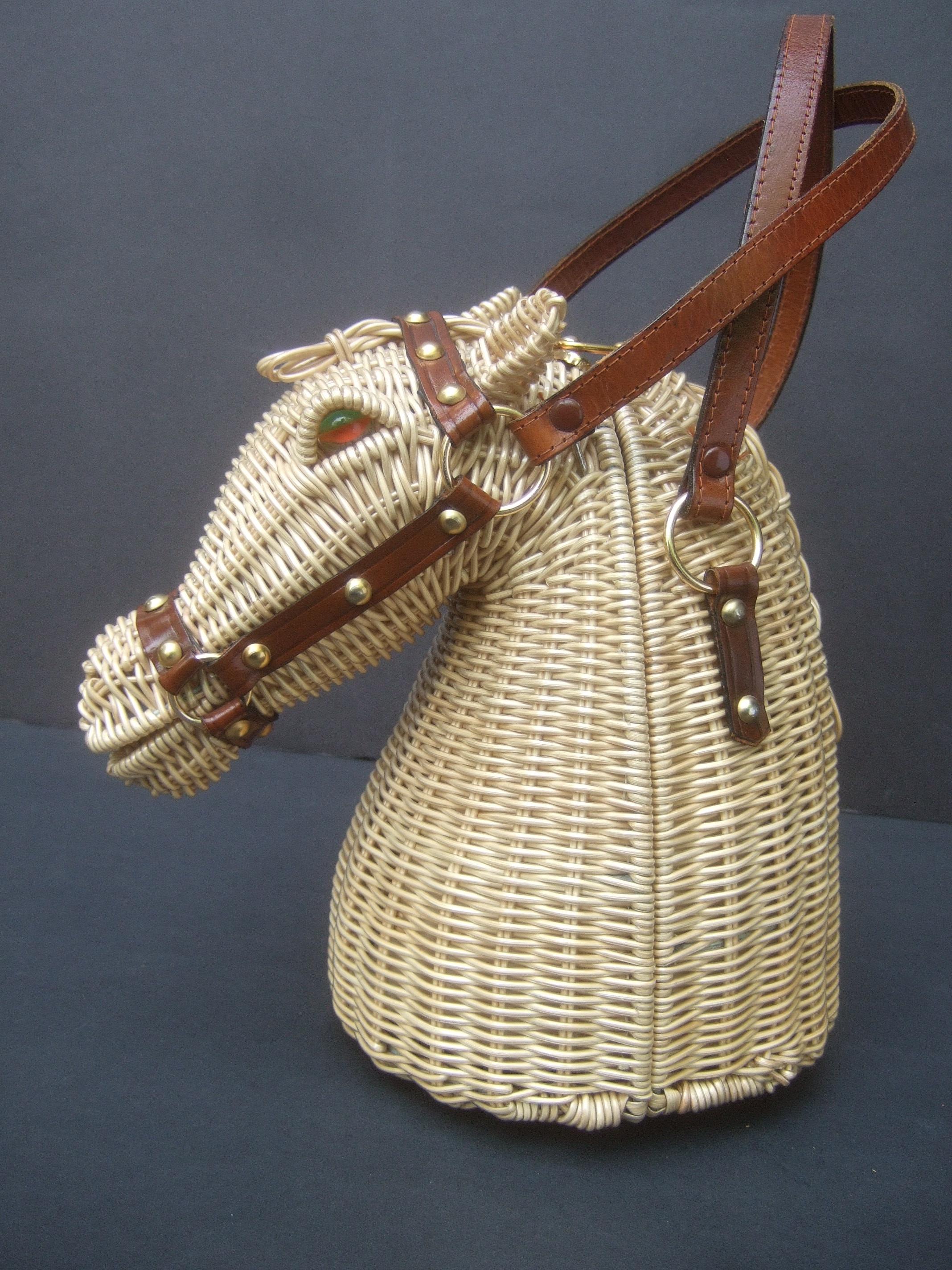 Extremely Rare Figural Wicker Artisan Horse Design Handbag c 1970 9