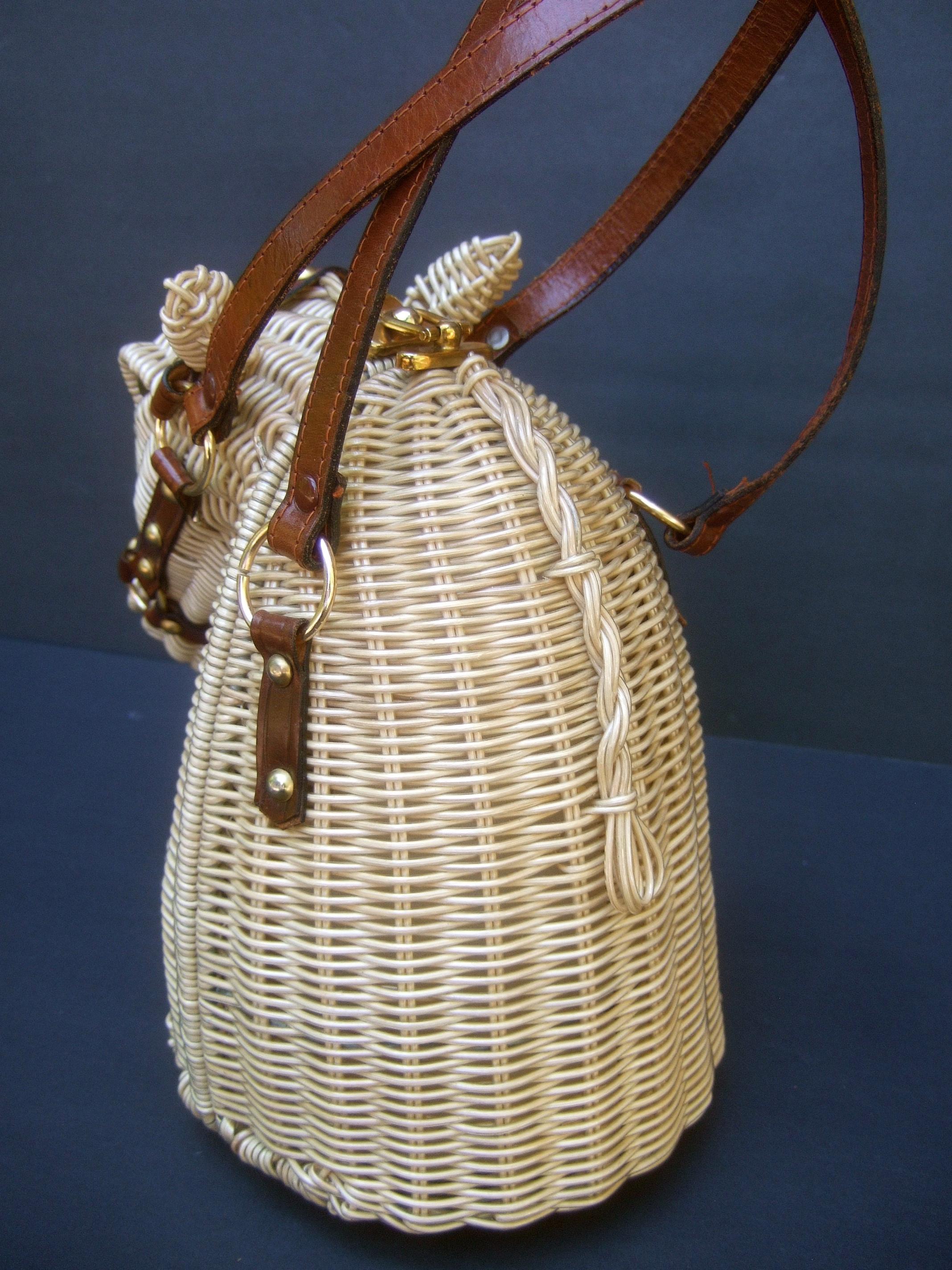 Extremely Rare Figural Wicker Artisan Horse Design Handbag c 1970 10