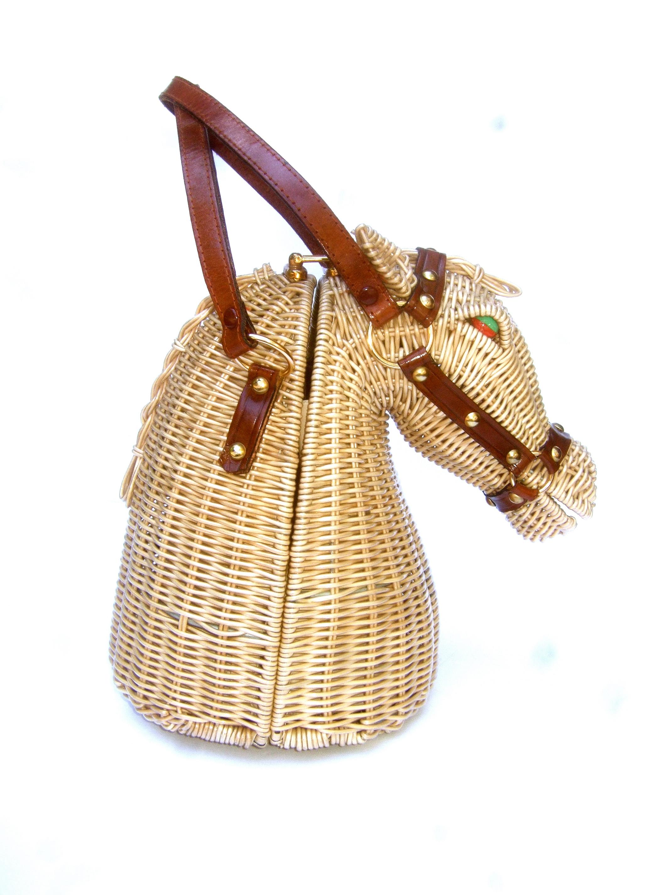Extremely Rare Figural Wicker Artisan Horse Design Handbag c 1970 11