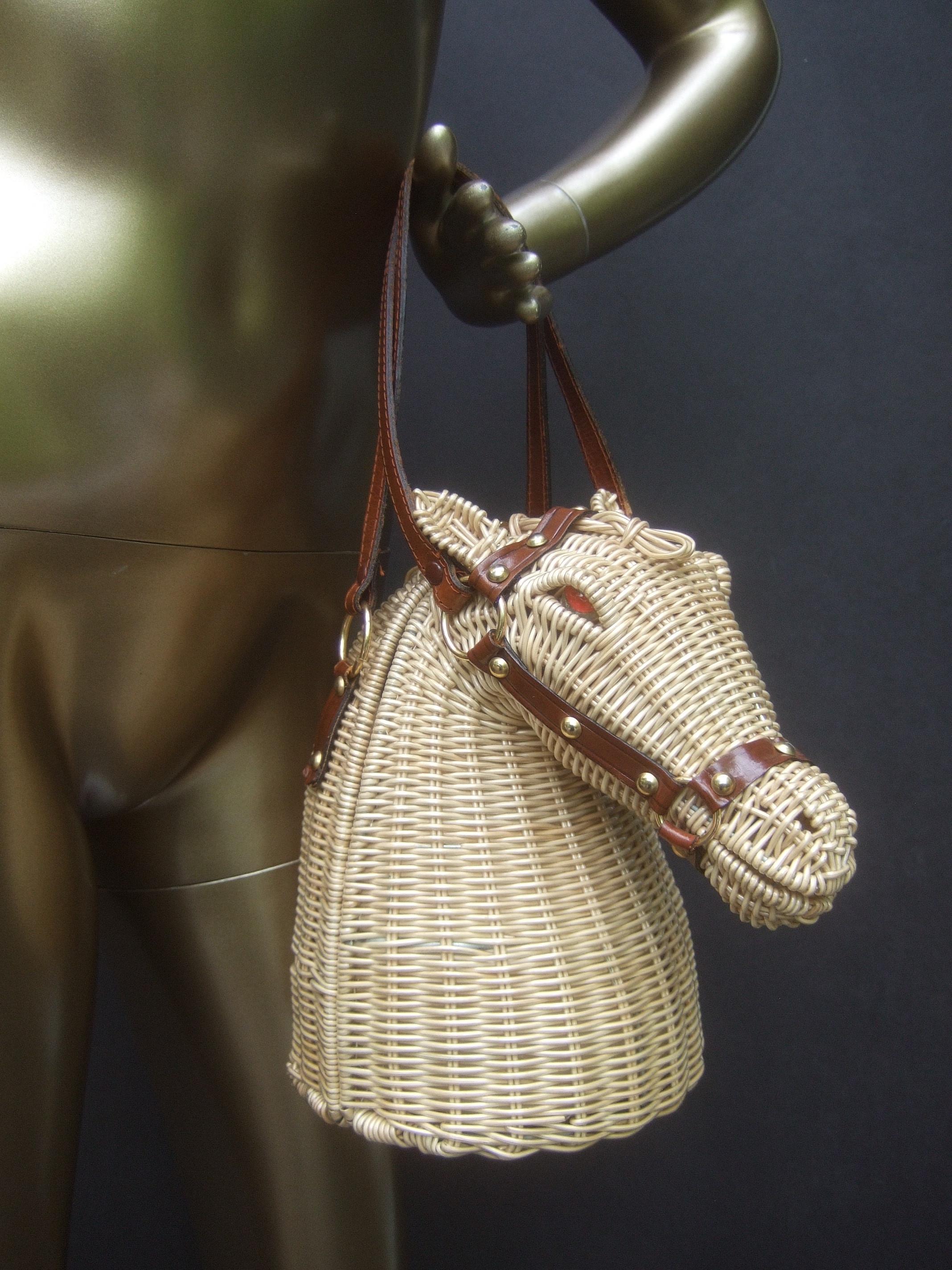 Women's Extremely Rare Figural Wicker Artisan Horse Design Handbag c 1970