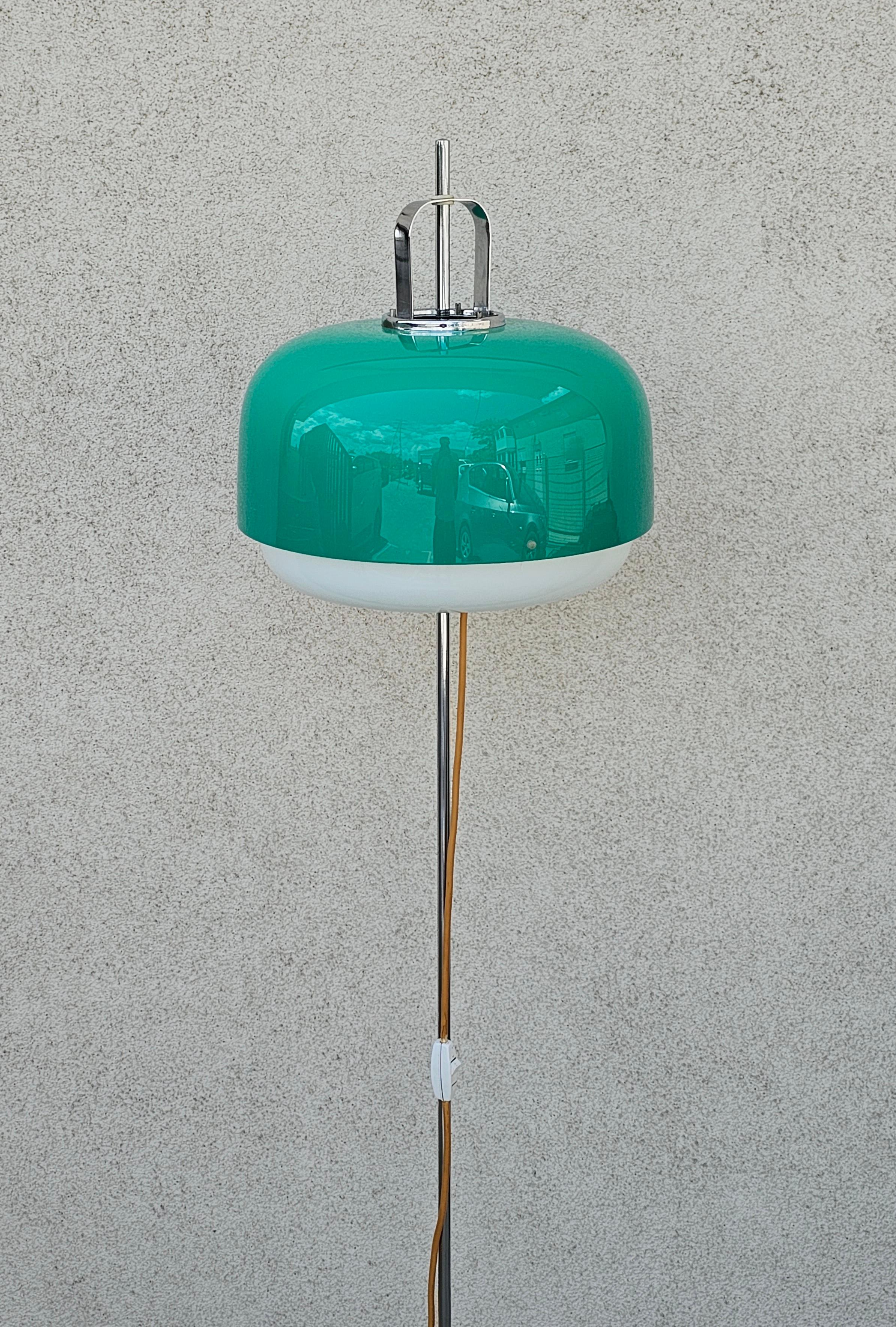 Stainless Steel Extremely Rare Floor Lamp Medusa in Green by Luigi Massoni for Guzzini, 1970s For Sale