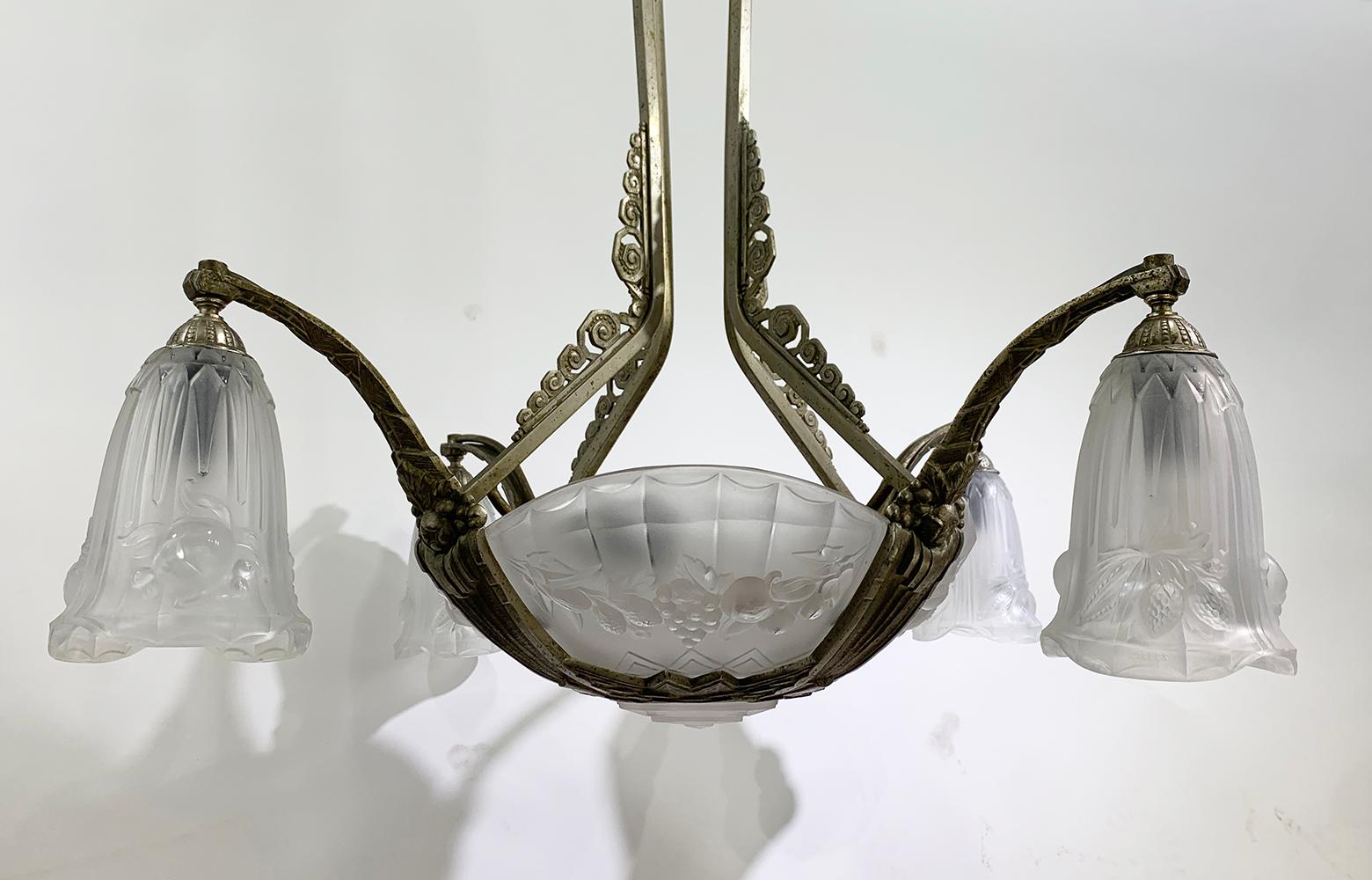 20th Century Extremely Rare, French Art Deco Chandelier, Signed by Gilles, circa 1920