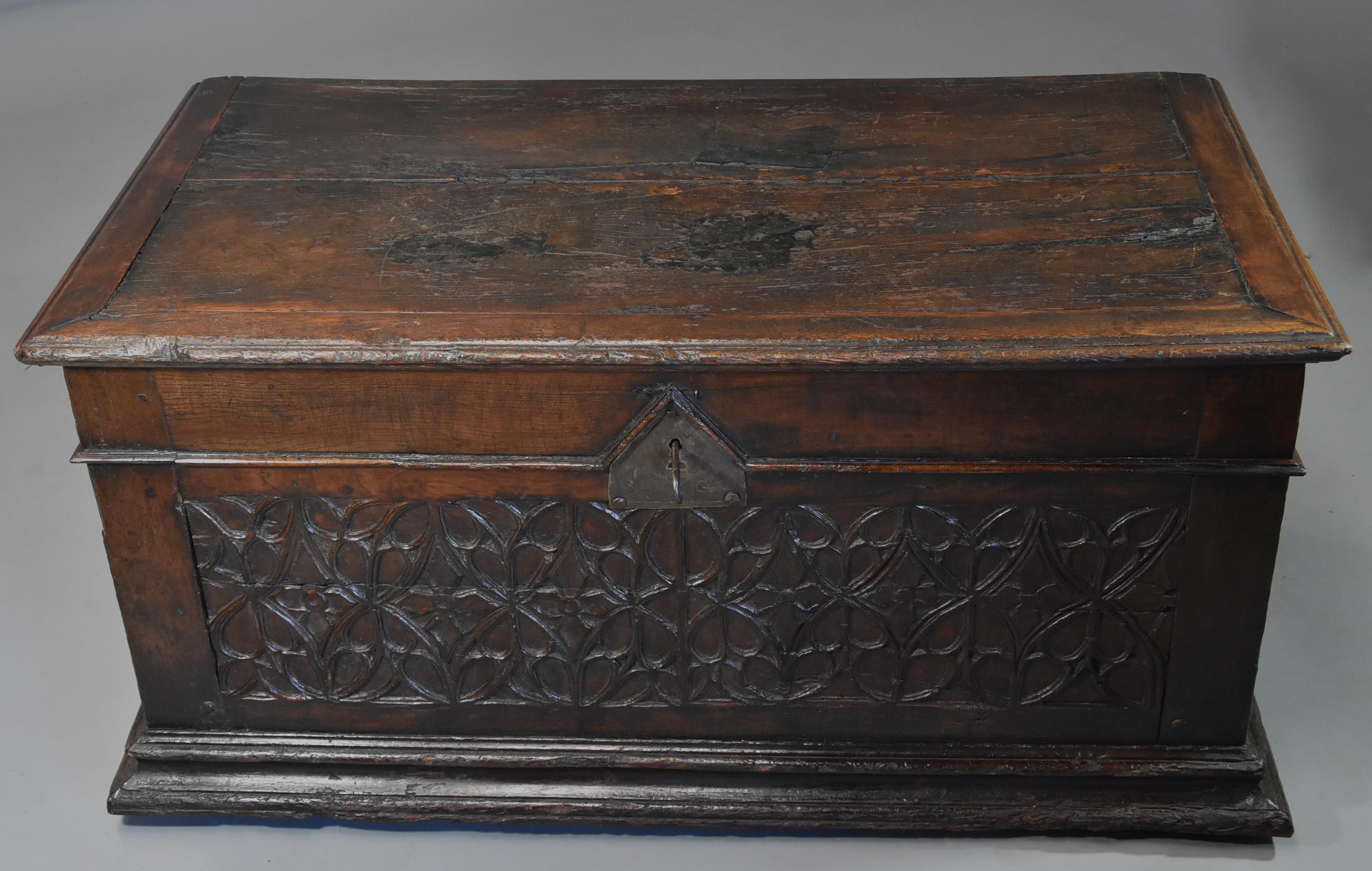 Extremely Rare French Early 16th Century Fruitwood Coffer of Superb Patina 5