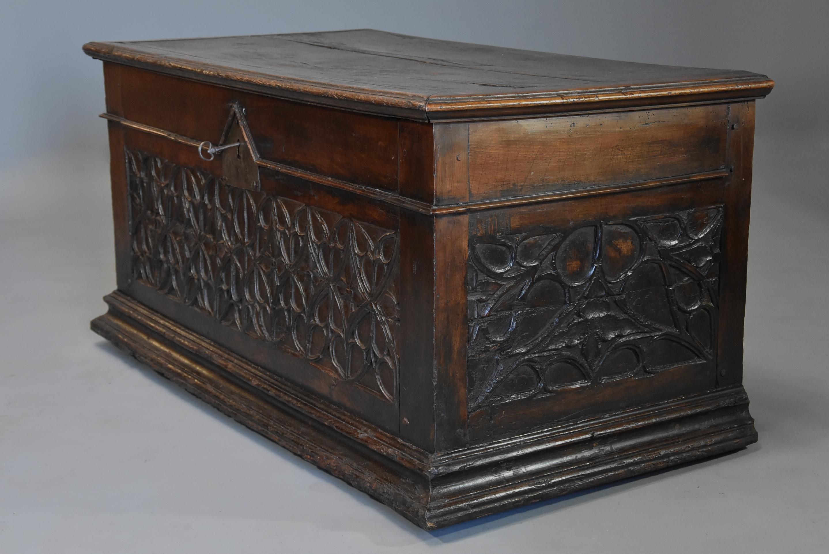 Extremely Rare French Early 16th Century Fruitwood Coffer of Superb Patina 7
