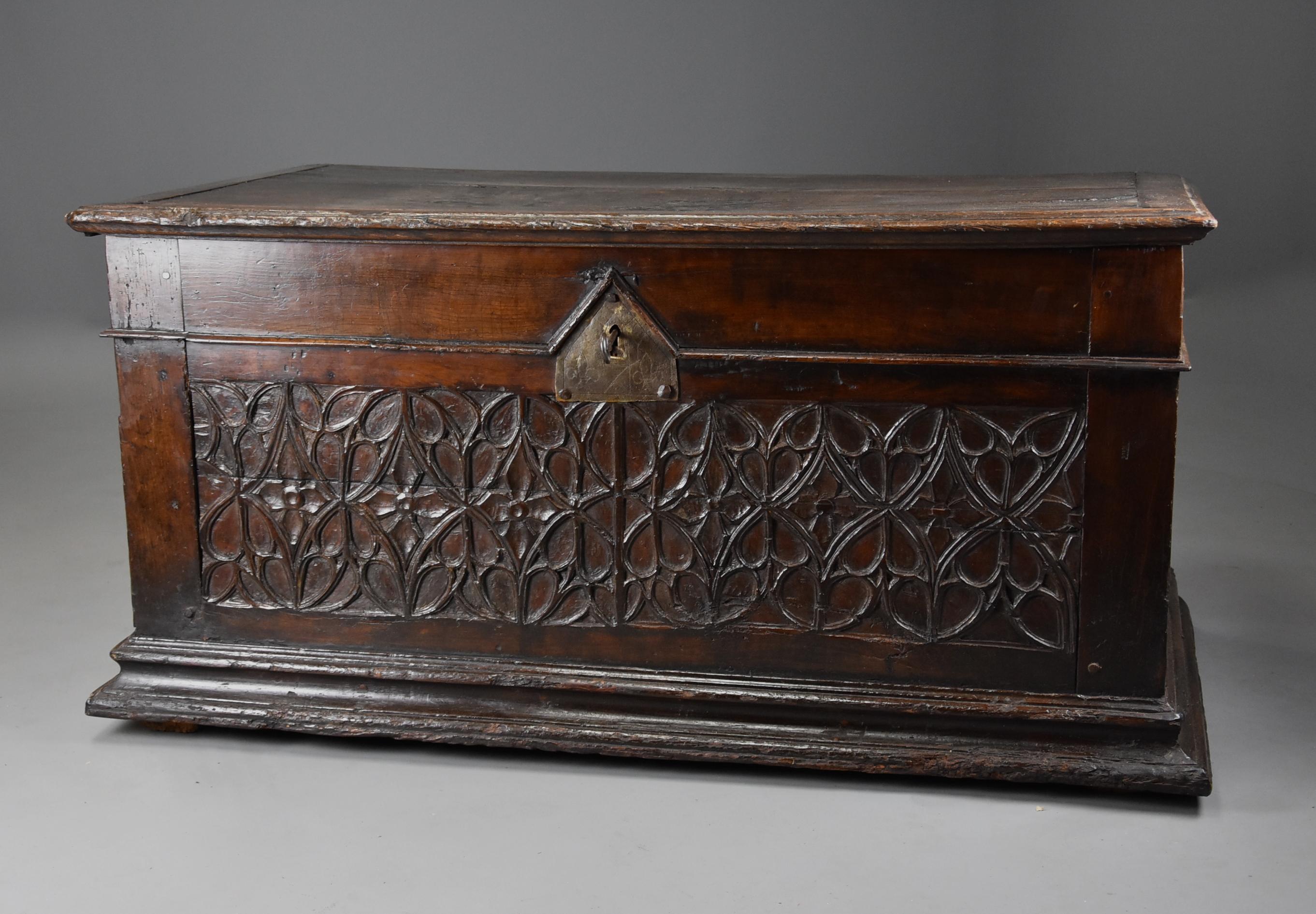 18th Century and Earlier Extremely Rare French Early 16th Century Fruitwood Coffer of Superb Patina