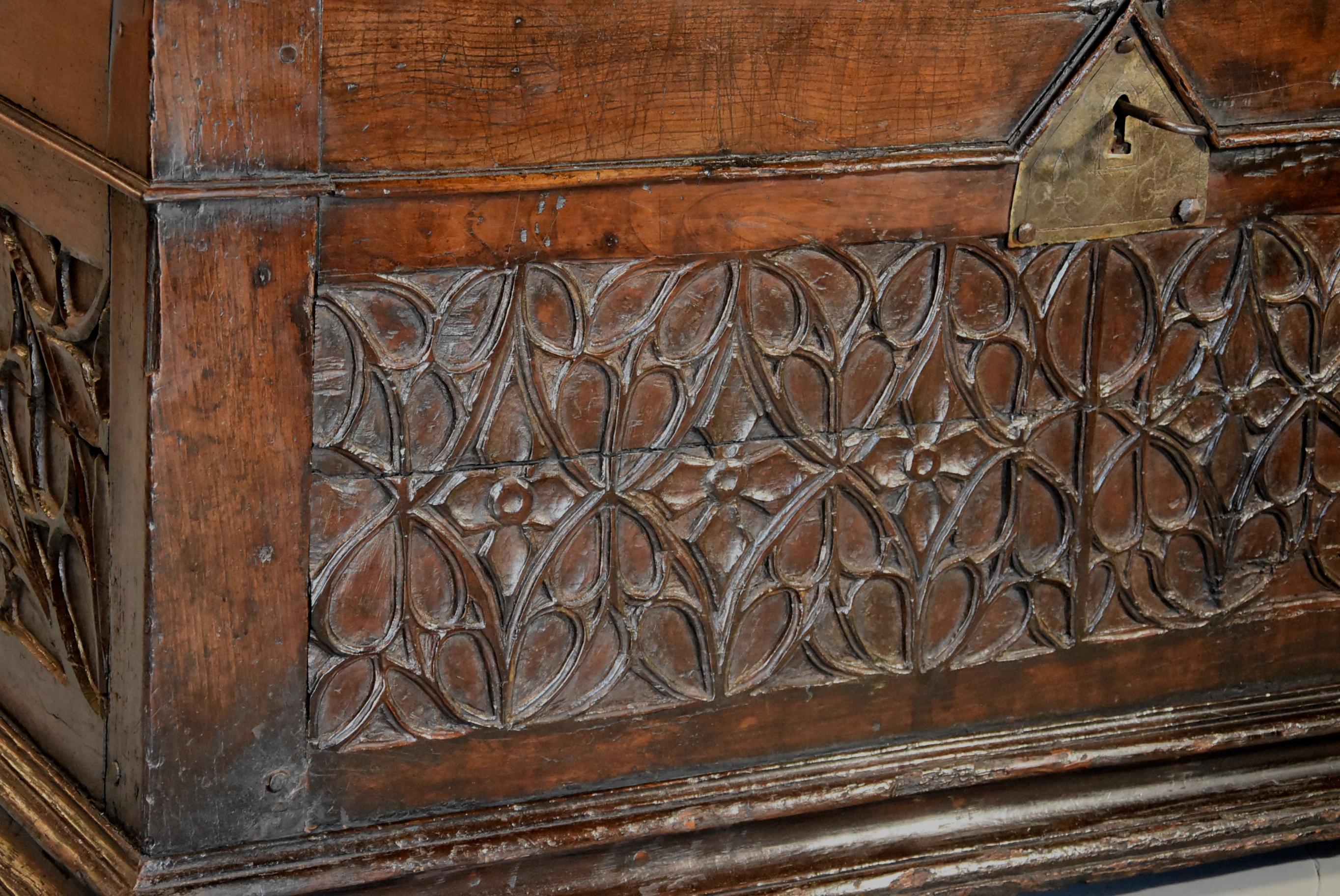 Cherry Extremely Rare French Early 16th Century Fruitwood Coffer of Superb Patina