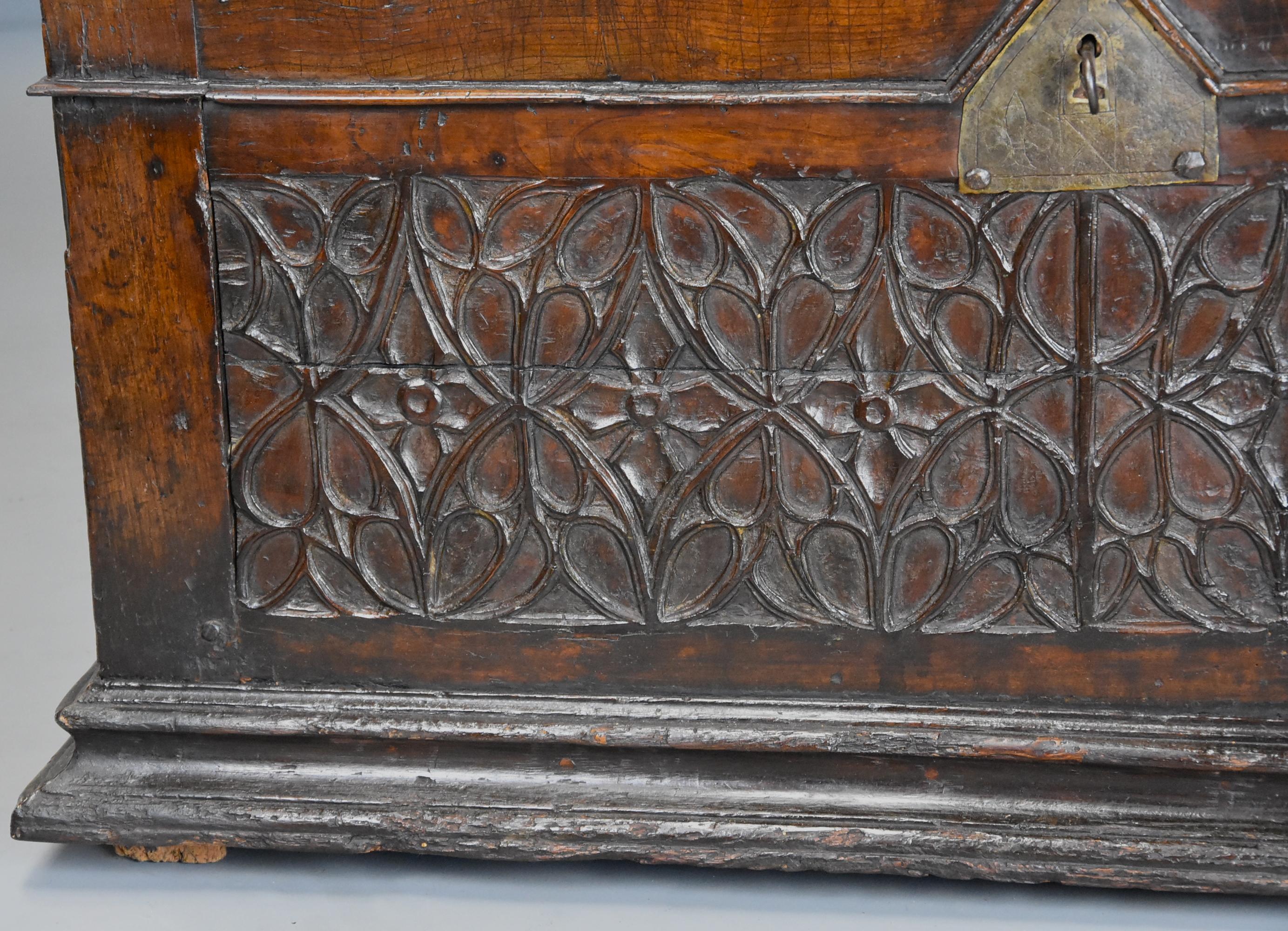 Extremely Rare French Early 16th Century Fruitwood Coffer of Superb Patina 2