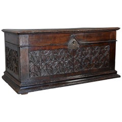Extremely Rare French Early 16th Century Fruitwood Coffer of Superb Patina
