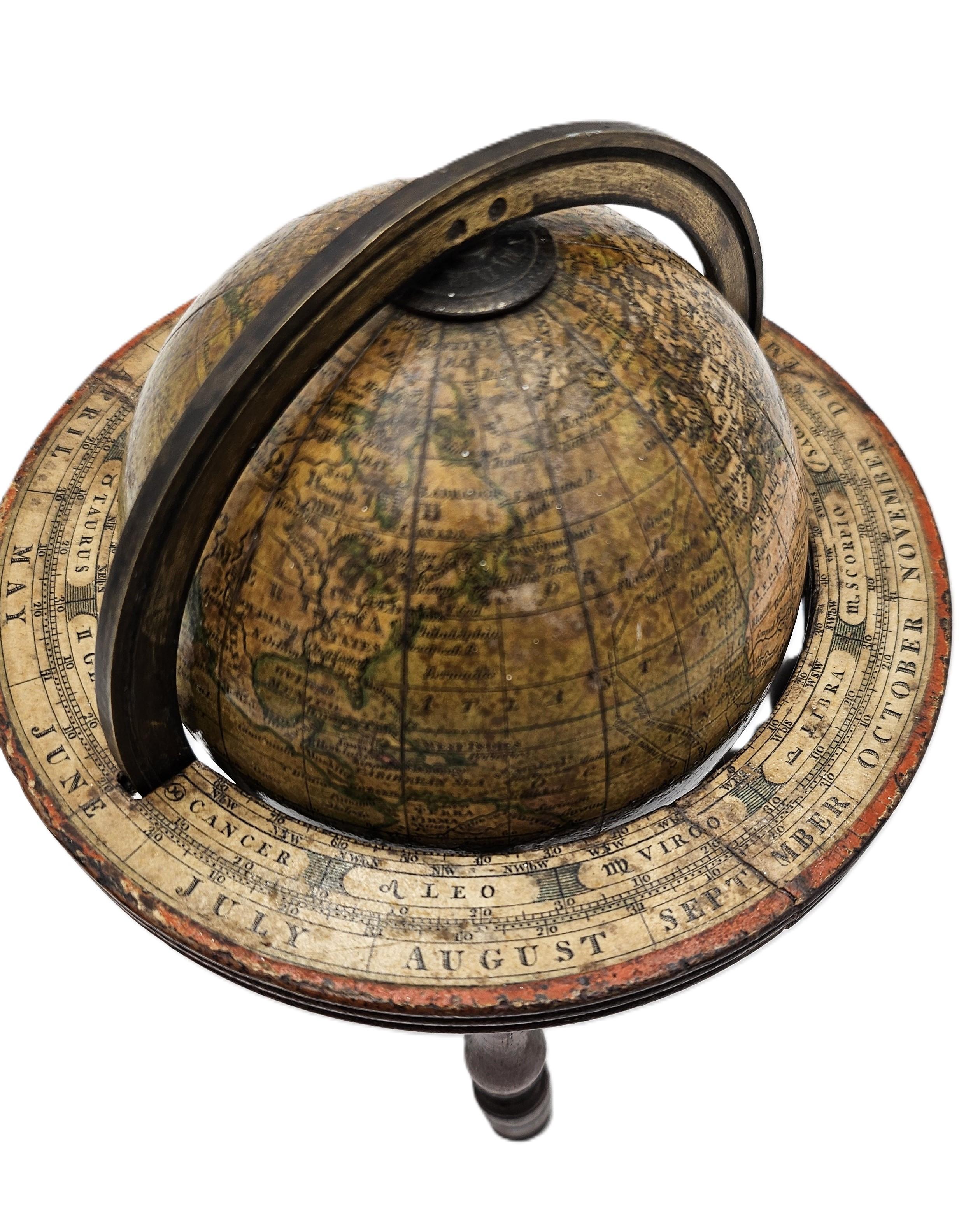 Extremely rare George III Miniature Terrestrial three-inch table Globe État moyen - En vente à ZWIJNDRECHT, NL