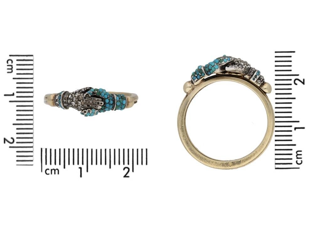 Extremely Rare, Georgian Turquoise and Diamond Fede Ring, circa 1750 In Good Condition For Sale In London, GB