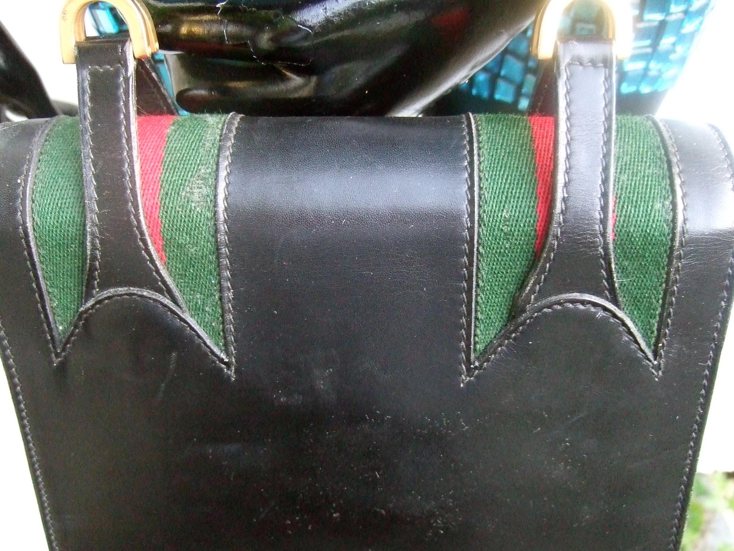 Extremely Rare Gucci Black Leather Bamboo Handle Handbag c 1970s For Sale 6