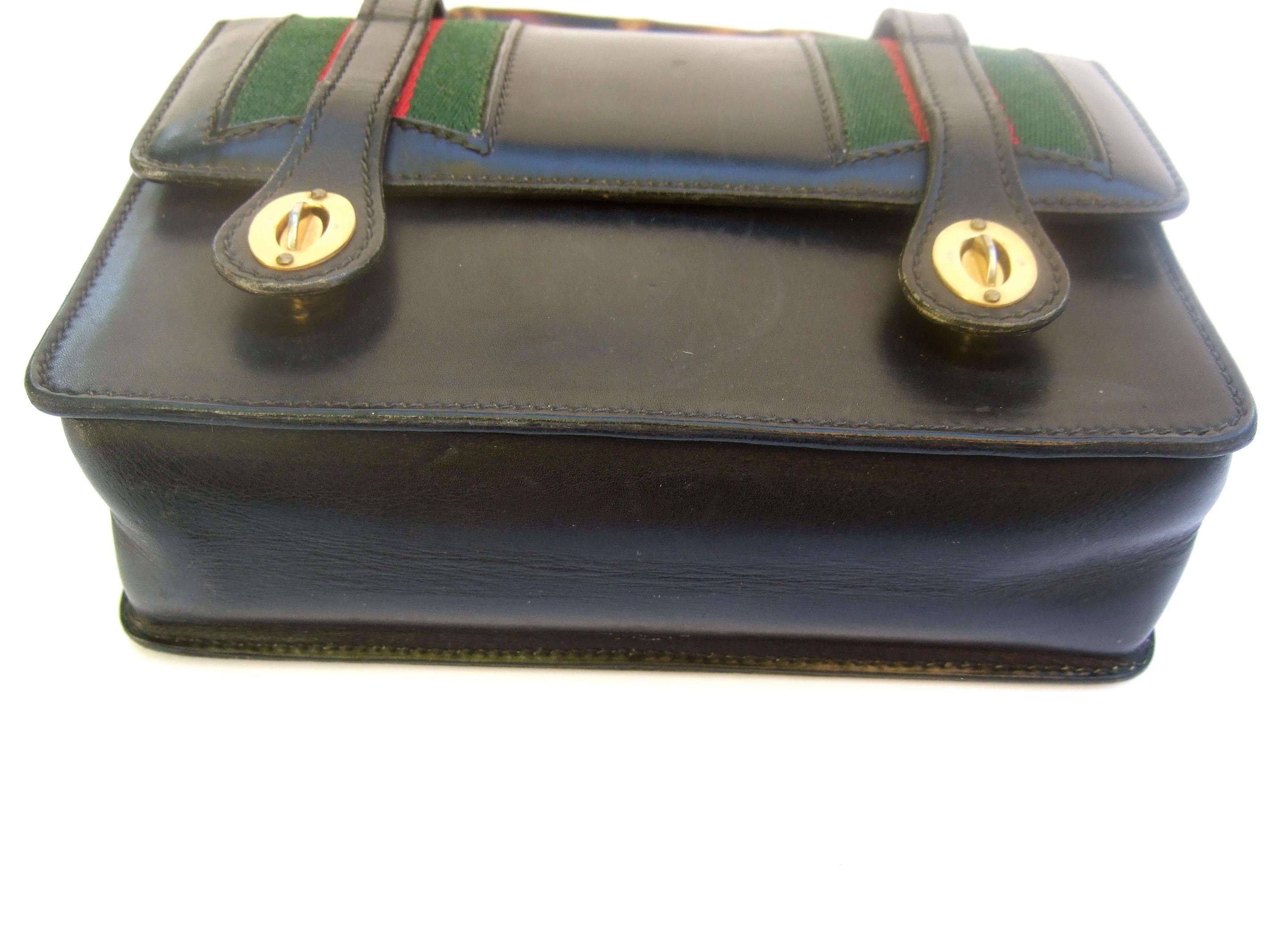 Extremely Rare Gucci Black Leather Bamboo Handle Handbag c 1970s For Sale 7