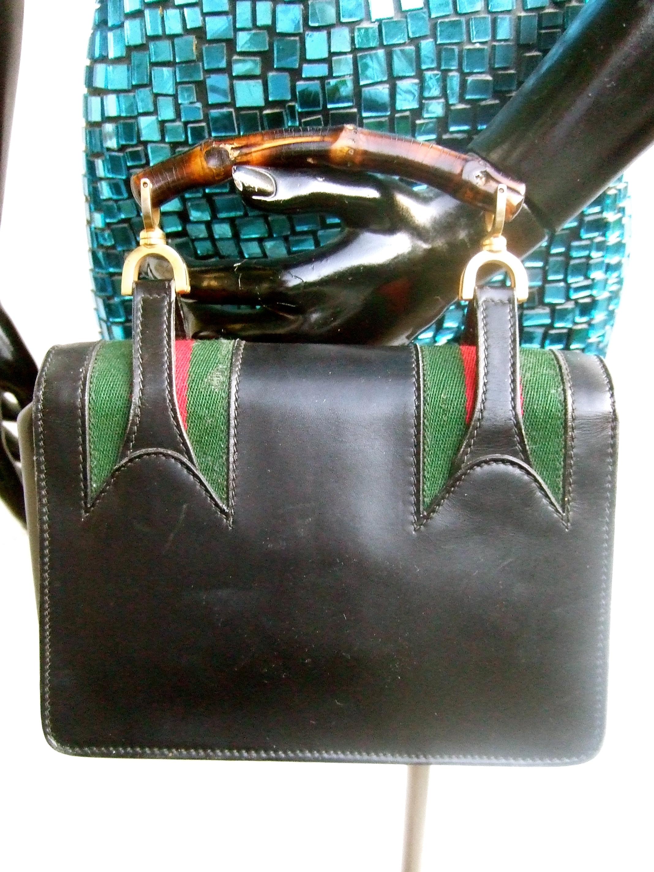 Extremely Rare Gucci Black Leather Bamboo Handle Handbag c 1970s For Sale 5