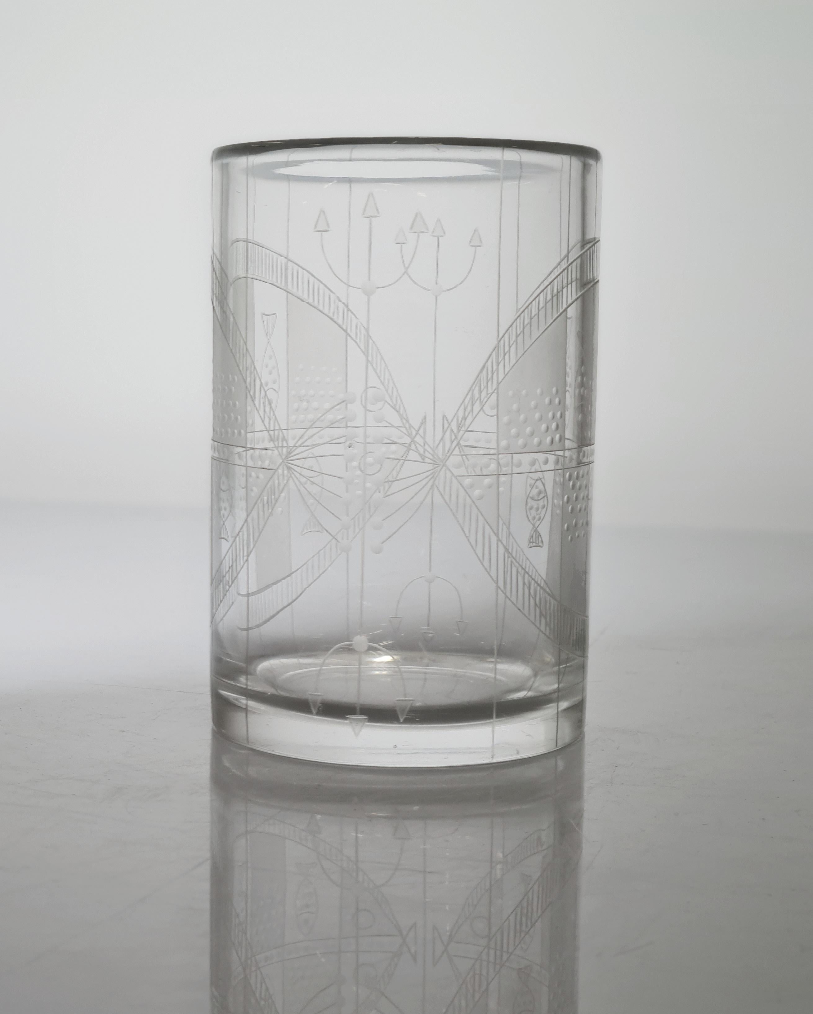 Scandinavian Modern Extremely Rare Helena Tynell Engraved Vase Model for Riihimäen Lasi Oy, 1957 For Sale