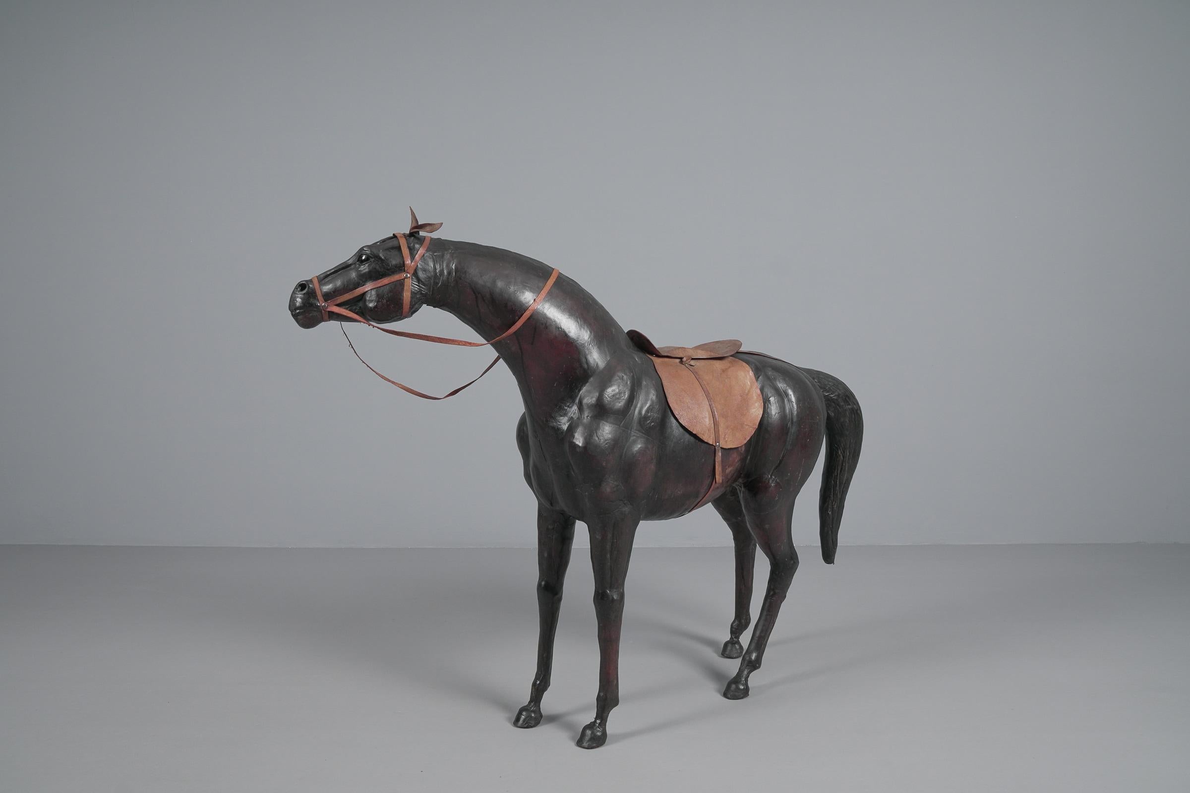 English Extremely Rare, Huge Lifelike Horse Made of Leather, 1960s For Sale