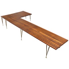 Extremely Rare L-Shaped Slat Bench Attributed to Hugh Acton