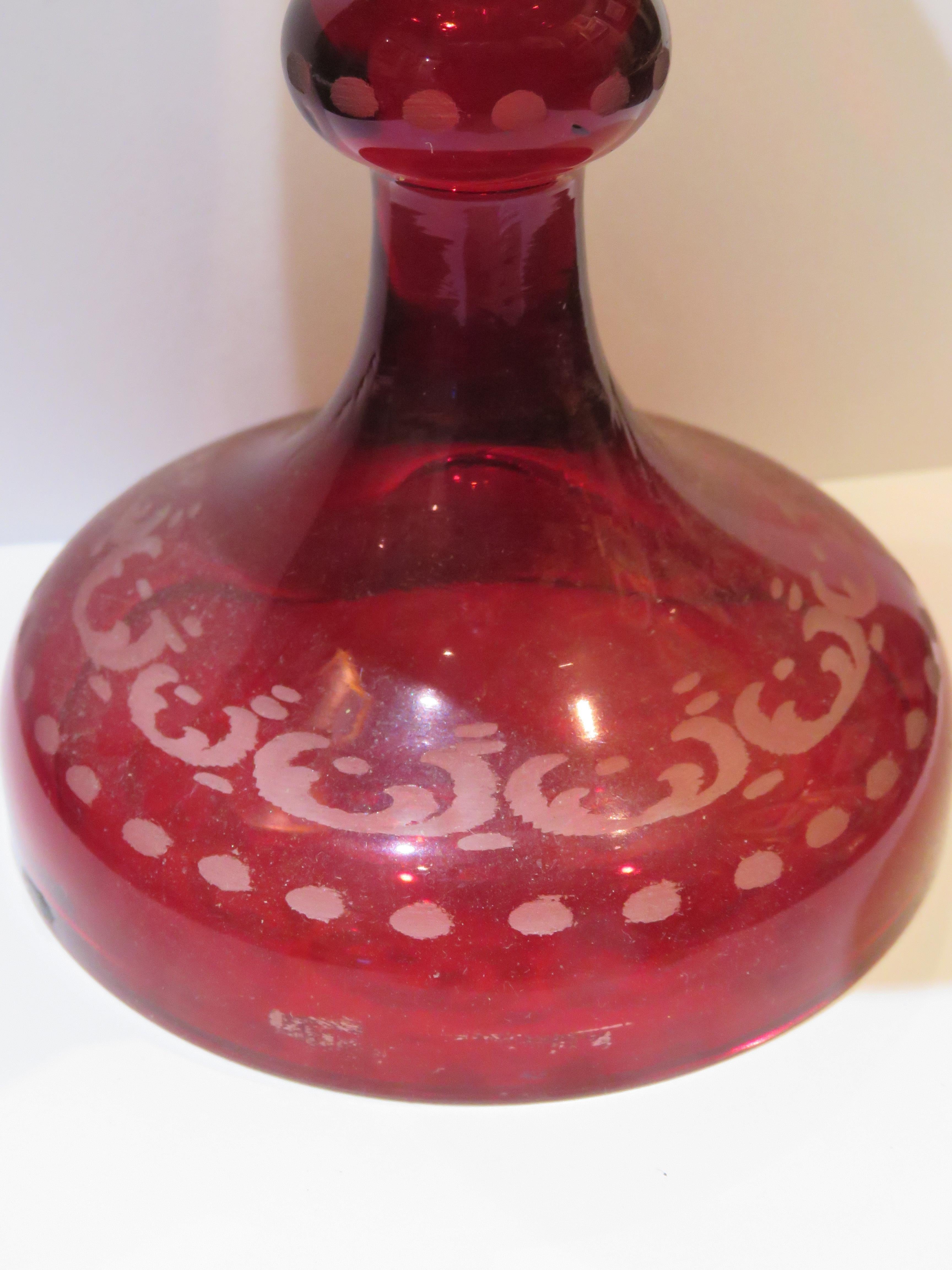 Extremely Rare Important 19th C Etched Cranberry Red to Clear Glass Goblet Cup In Good Condition For Sale In New York, NY