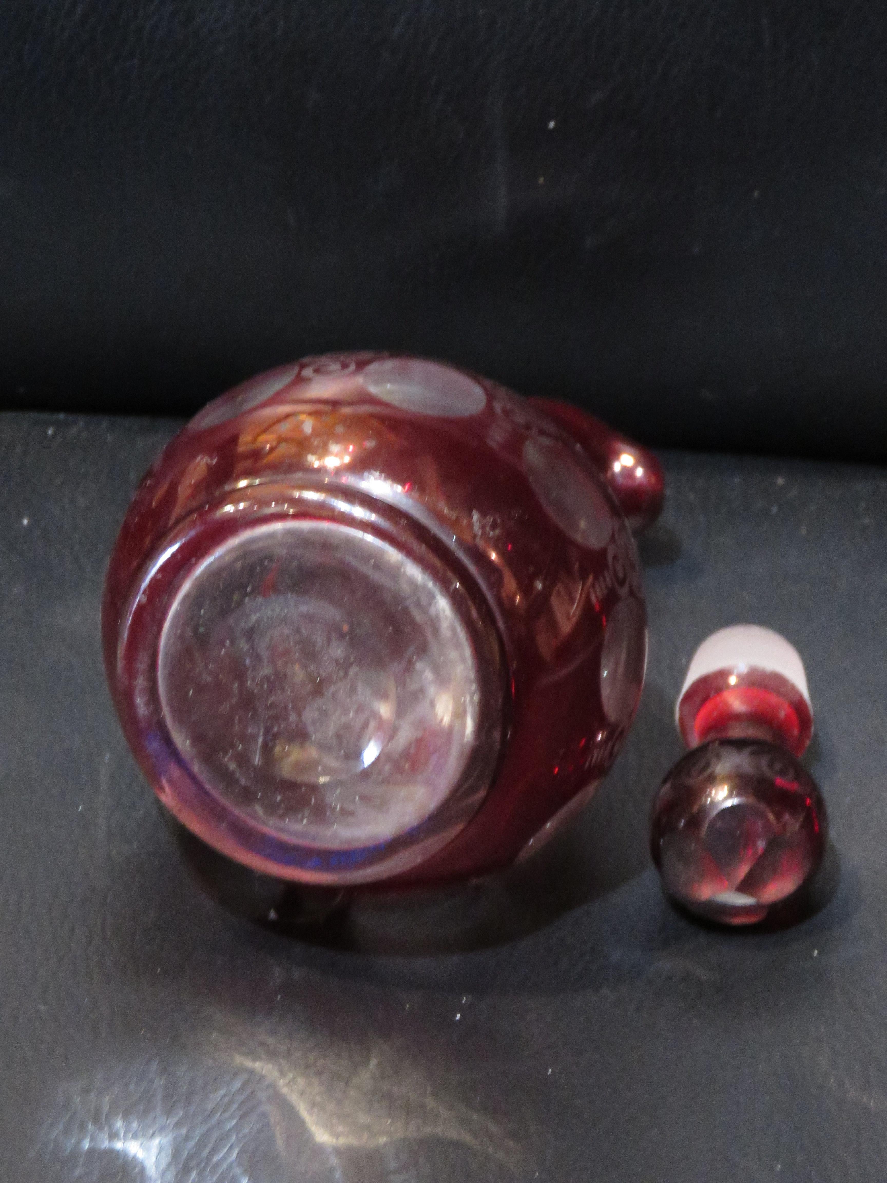 19th Century Extremely Rare Important 19th C Etched Cranberry Red to Clear Small Bottle For Sale