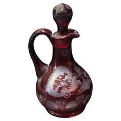 Extremely Rare Important 19th C Etched Cranberry Red to Clear Small Bottle