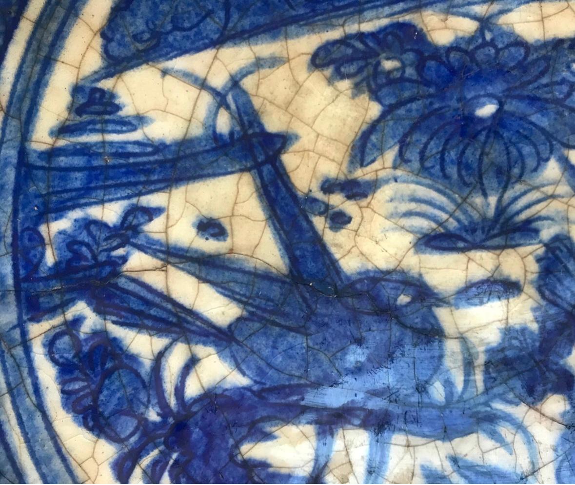 Extremely Rare Islamic Safavid Blue and White Large Dish Persian 16th Century. For Sale 7