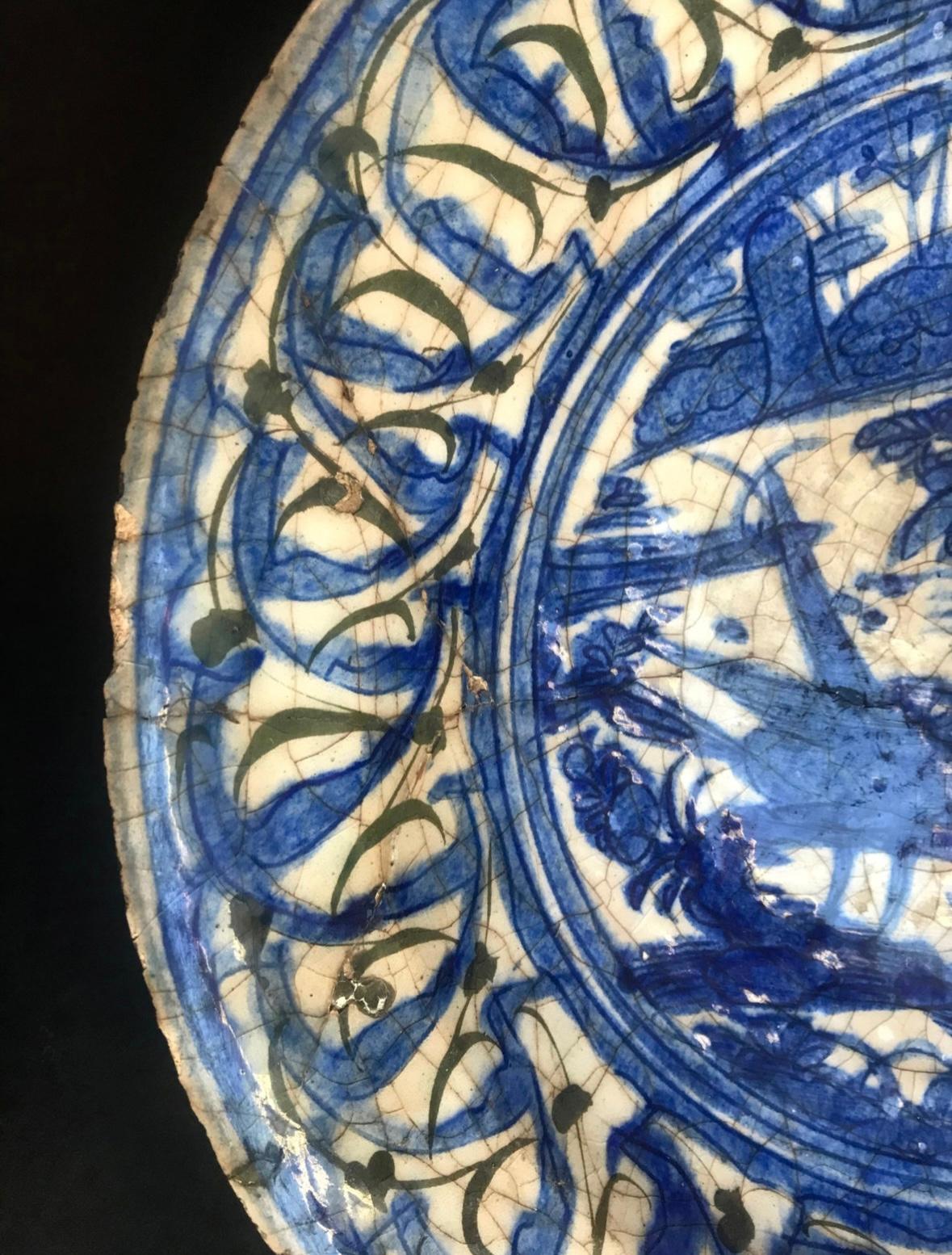 Extremely Rare Islamic Safavid Blue and White Large Dish Persian 16th Century. For Sale 8