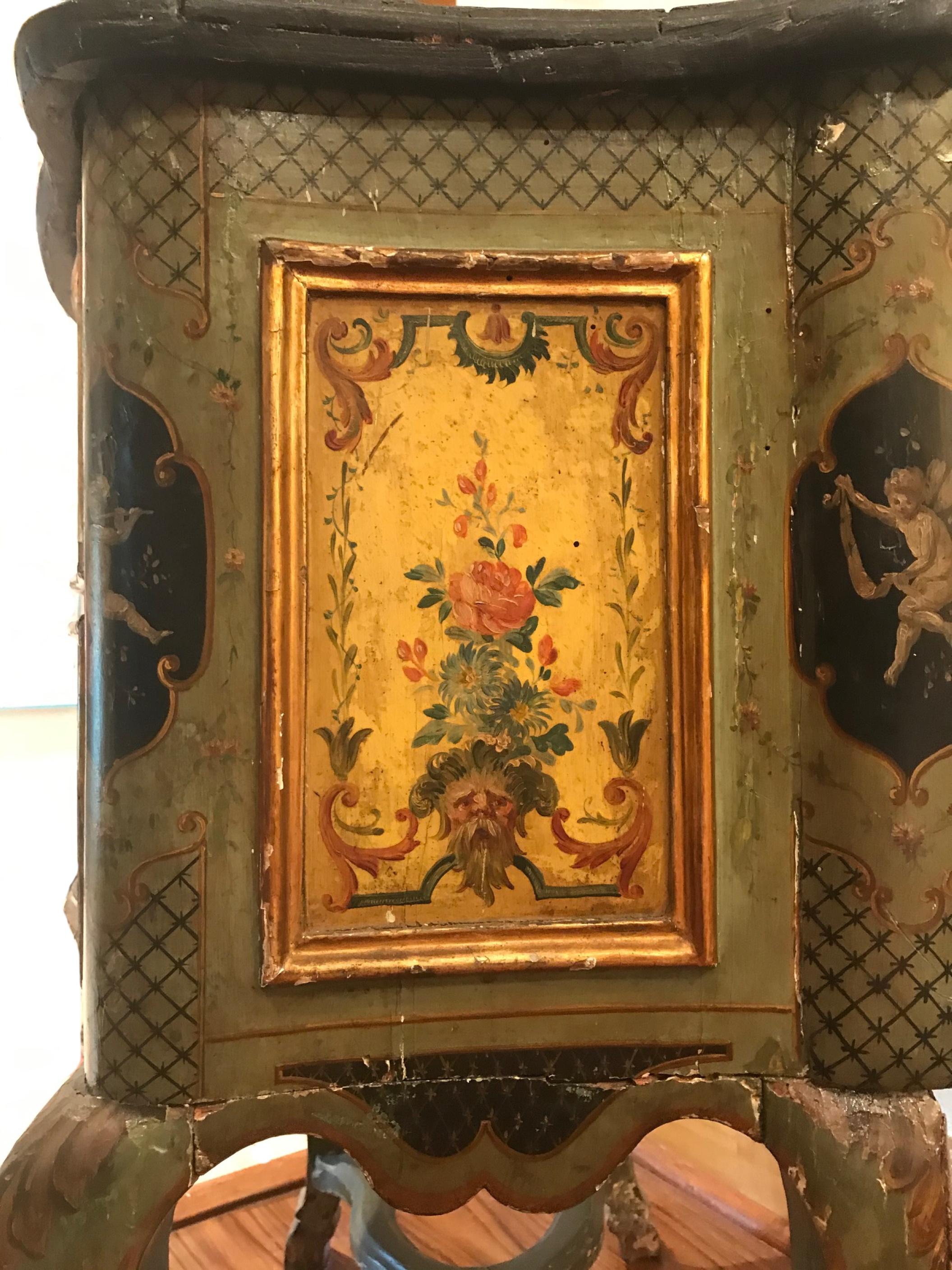 Hand-Painted Extremely Rare Italian Rococo “Lacca Comodino”, 17th-18th Century, Venice For Sale