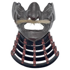 Extremely Rare Japanese Edo Period Menpo Armor Mask, Leather & Iron, Ca. 1690s