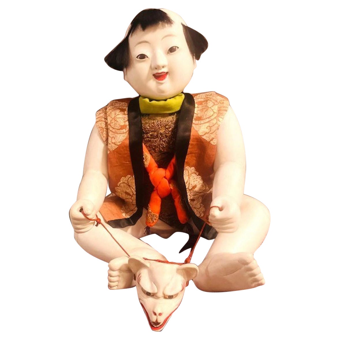 Extrêmement rare Ningyo japonais Karakuri tenant un masque de renard, Période Edo, Ca. 1840 en vente