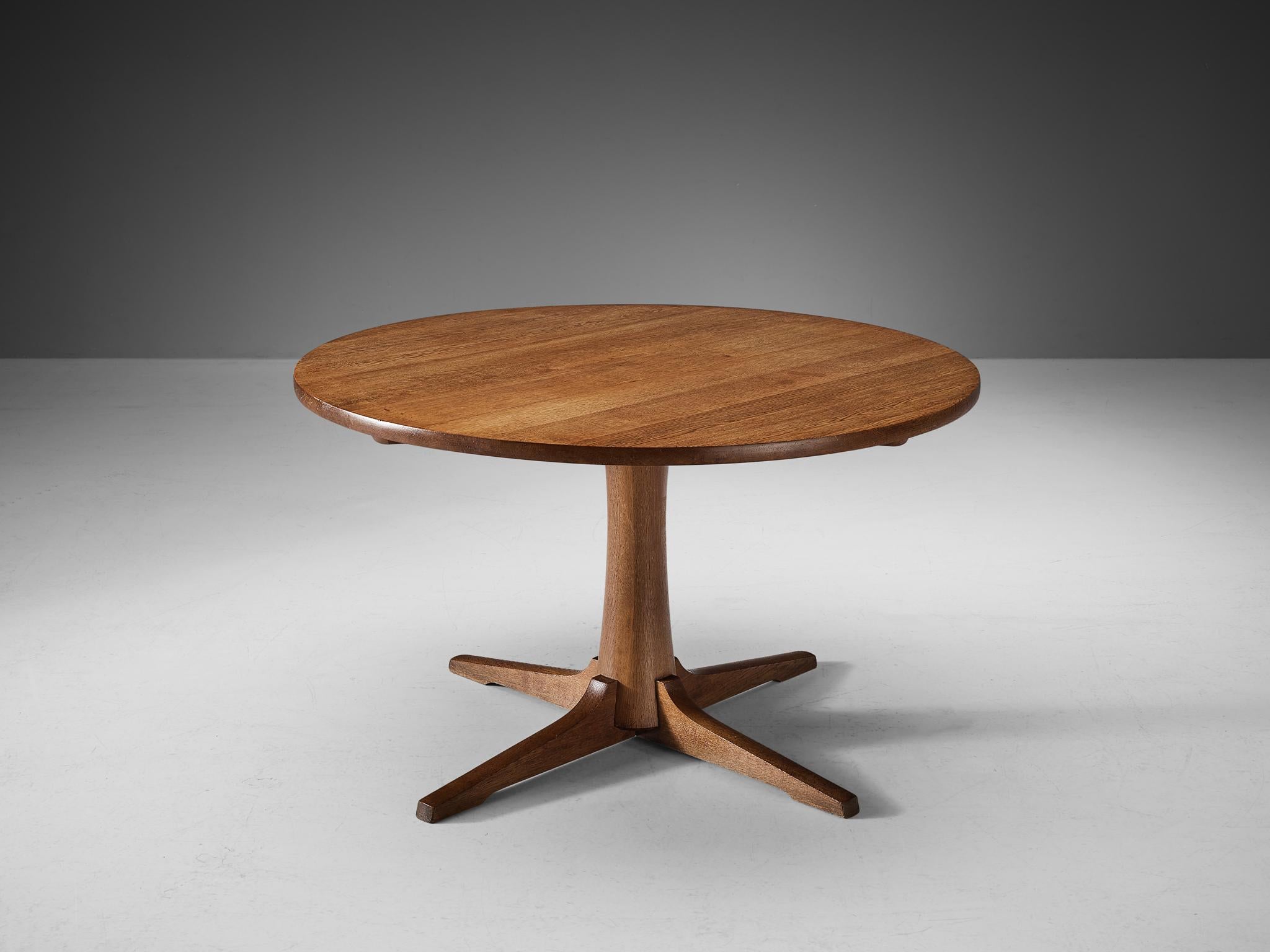 Jens Harald Quistgaard, dining table, oak, Denmark, 1960s 

Danish sculptor and designer Jens Harald Quistgaard (1919-2008) is particularly known for designing kitchenware and tableware. Although consisting of a smaller amount, his oeuvre