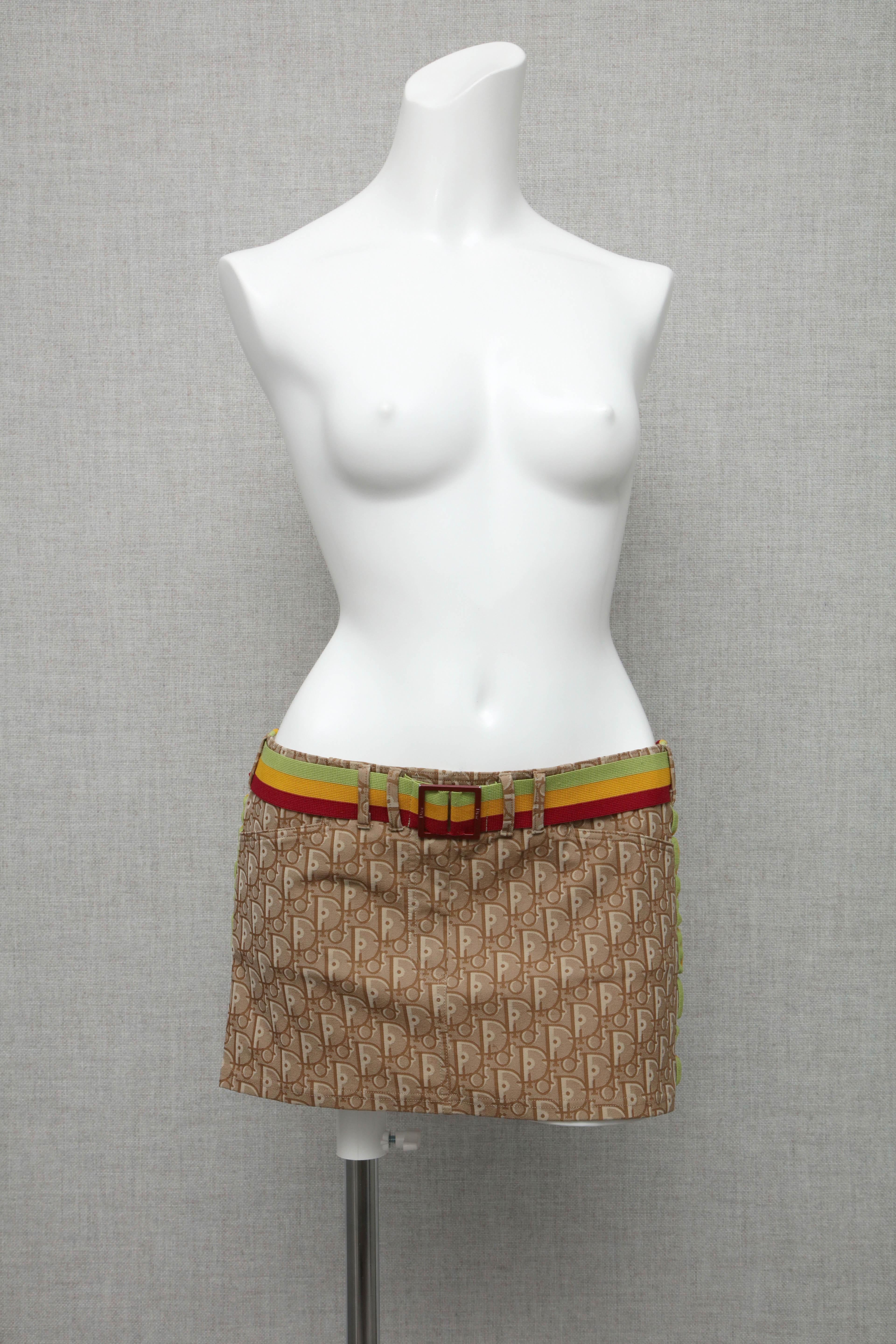 Extremely rare John Galliano for Christian Dior rasta color logo swim skirt.

French size 36